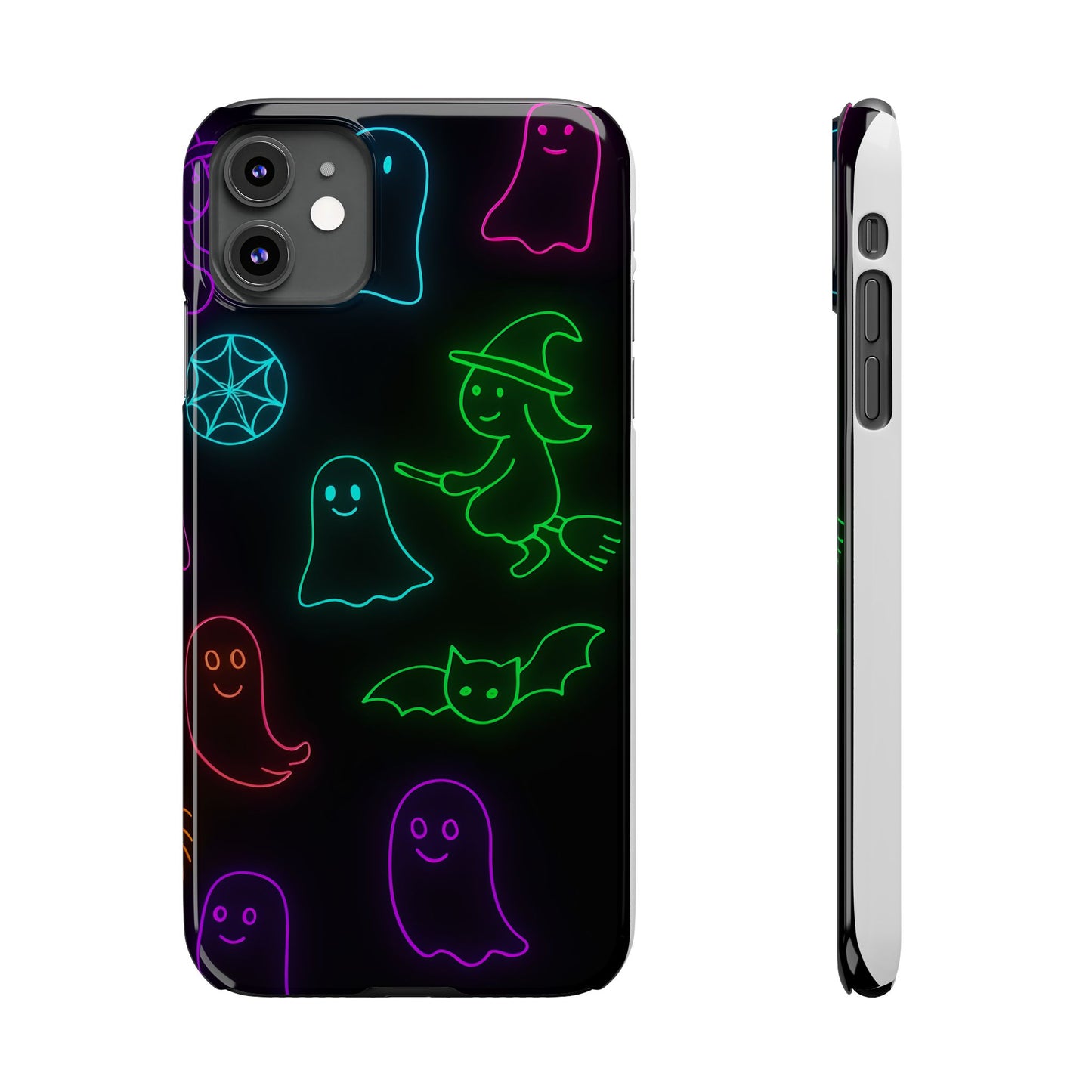 Neon Halloween Phone Case, Cute Ghost Witch Aesthetic Slim Phone Case, Compatible with iPhone, Galaxy, Google