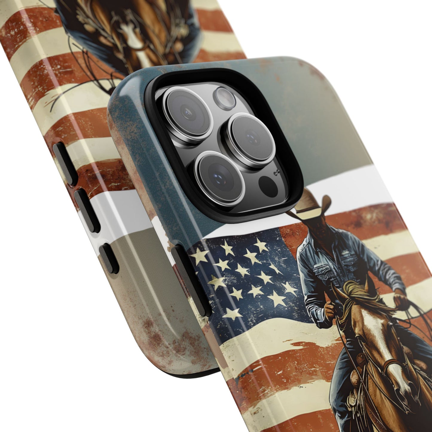 Proud  USA Cowboy Tough Case, Patriotic USA Flag Western Cover, compatible with iPhone 17, 16, 15, 14, 13, Galaxy, Google