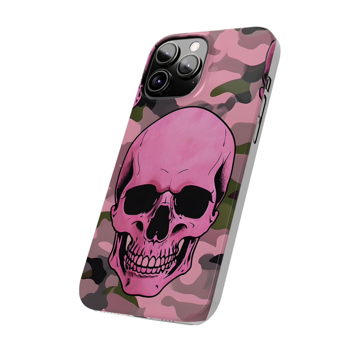 Pink Camo Skull Phone Case, Slim Case for iPhone, Edgy Phone Accessory, Unique Gift for Her, Trendy Tech Lover
