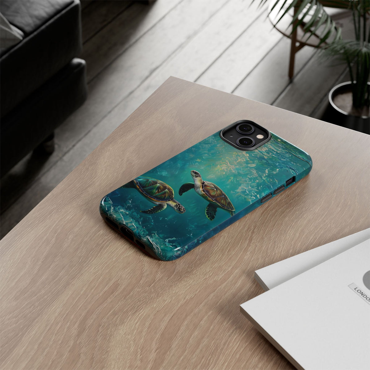 Sea Turtle Tough Phone Case, Ocean Scenery, Oil Painting, Marine Life Compatible with iPhone 17, 16, 15, 14, 13, Galaxy, Google