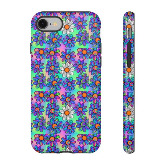 Trippy Daisy Tough Phone Case - Psychedelic Floral Aesthetic, Colorful Groovy Design, Compatible with iPhone, Galaxy, and Google Phones