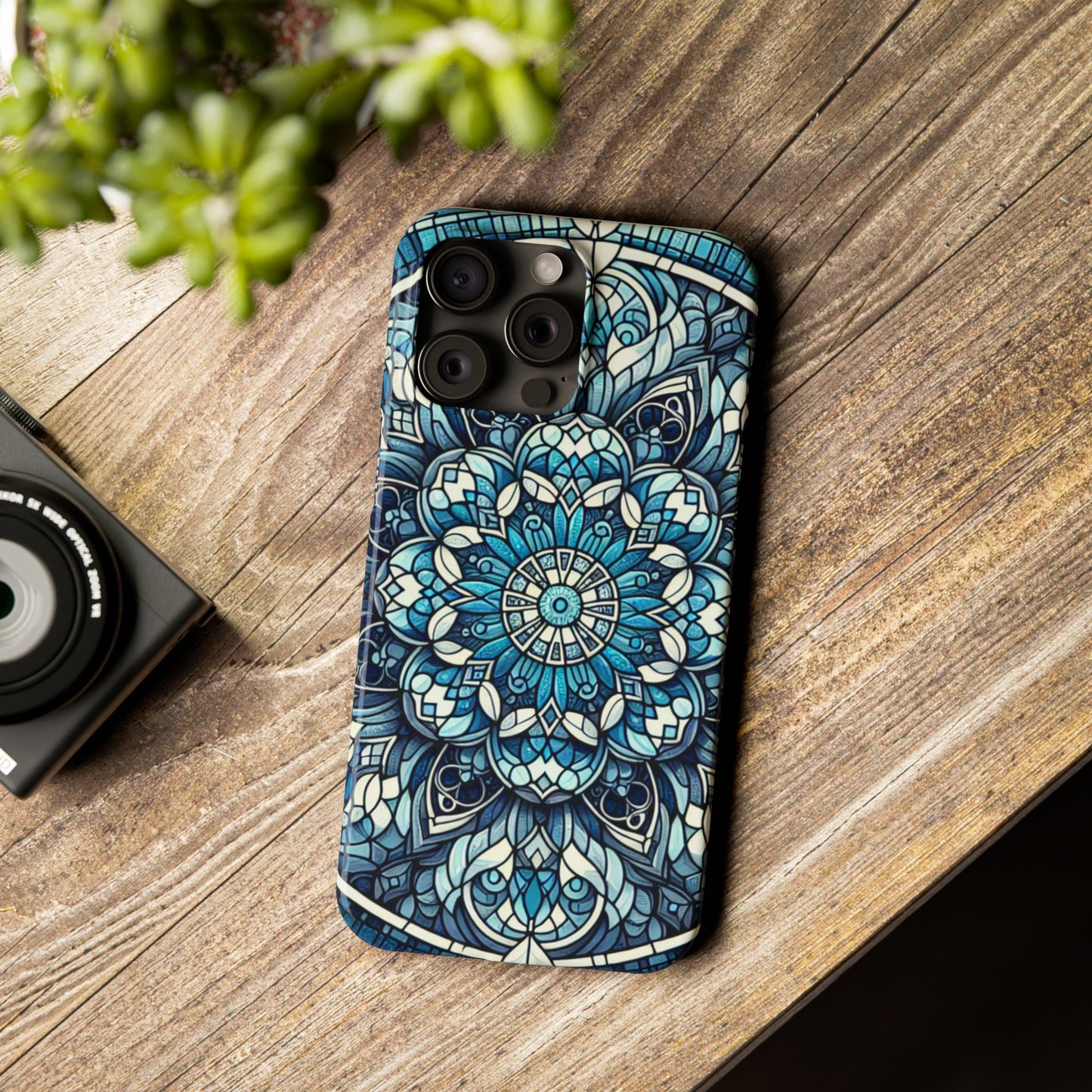 Decorative Slim Phone Case - Blue Mandala Design, Gift for Her, Phone Accessories, Boho Style, Unique Cell Phone Cover, Trendy Tech