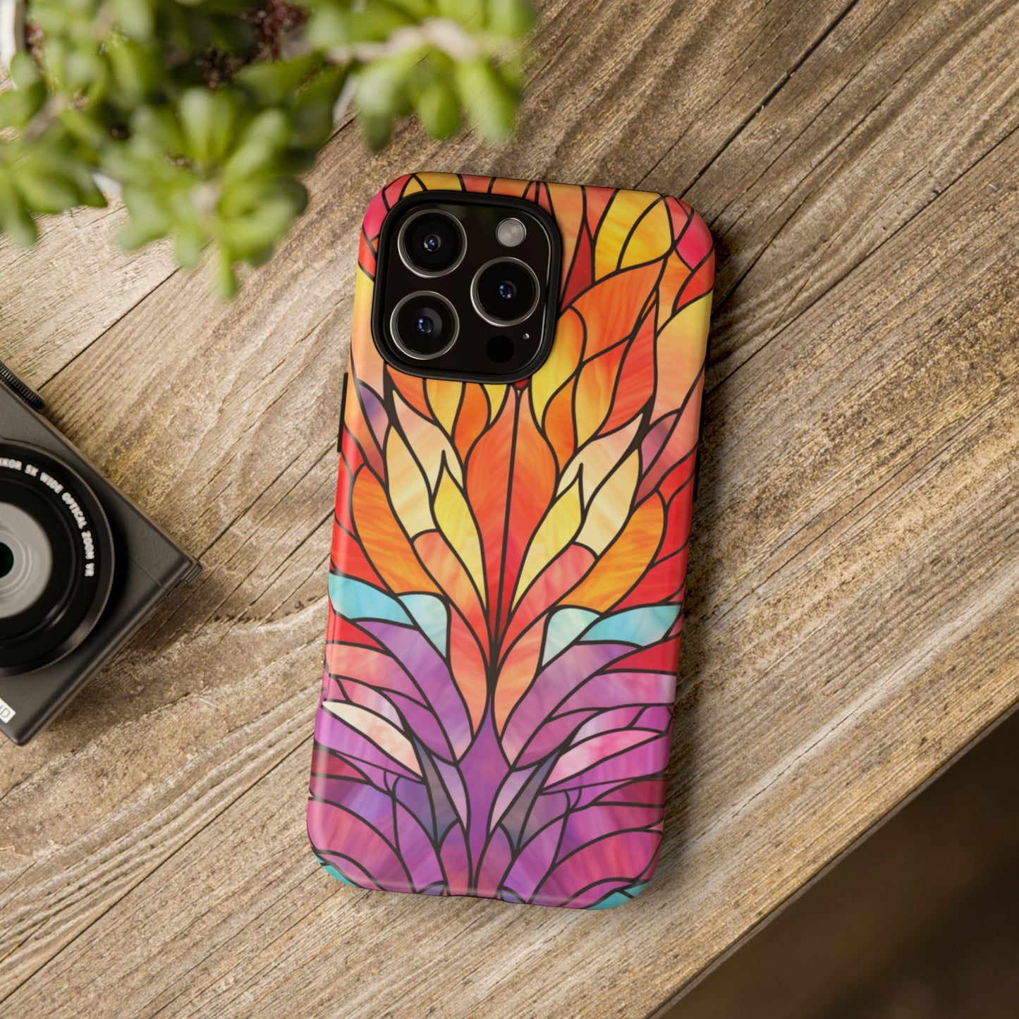 Stained Glass Style Tough Case for iPhone 16 Pro Max Plus 15-8, Samsung Galaxy & Pixel - Vibrant Colorful Mosaic Protective Gift Coverer