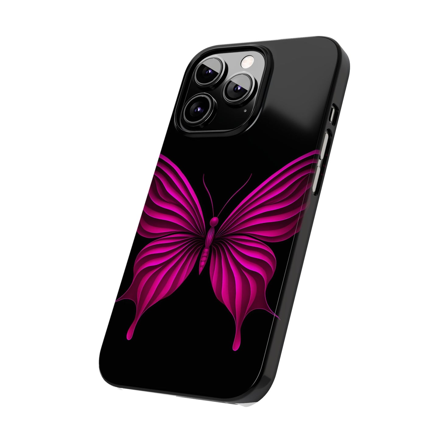 Pink Butterfly Phone Case, Elegant Insect Art, Black Aesthetic Slim Phone Case Compatible with iPhone, Galaxy, Google