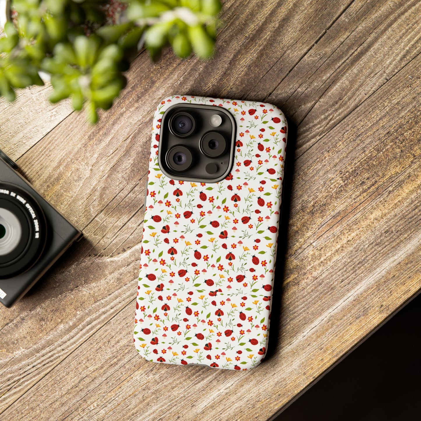 Ladybug Tough Phone Case - Cute Insect Aesthetic, Nature-Inspired Pattern Art, Compatible with iPhone, Galaxy, and Google Phones