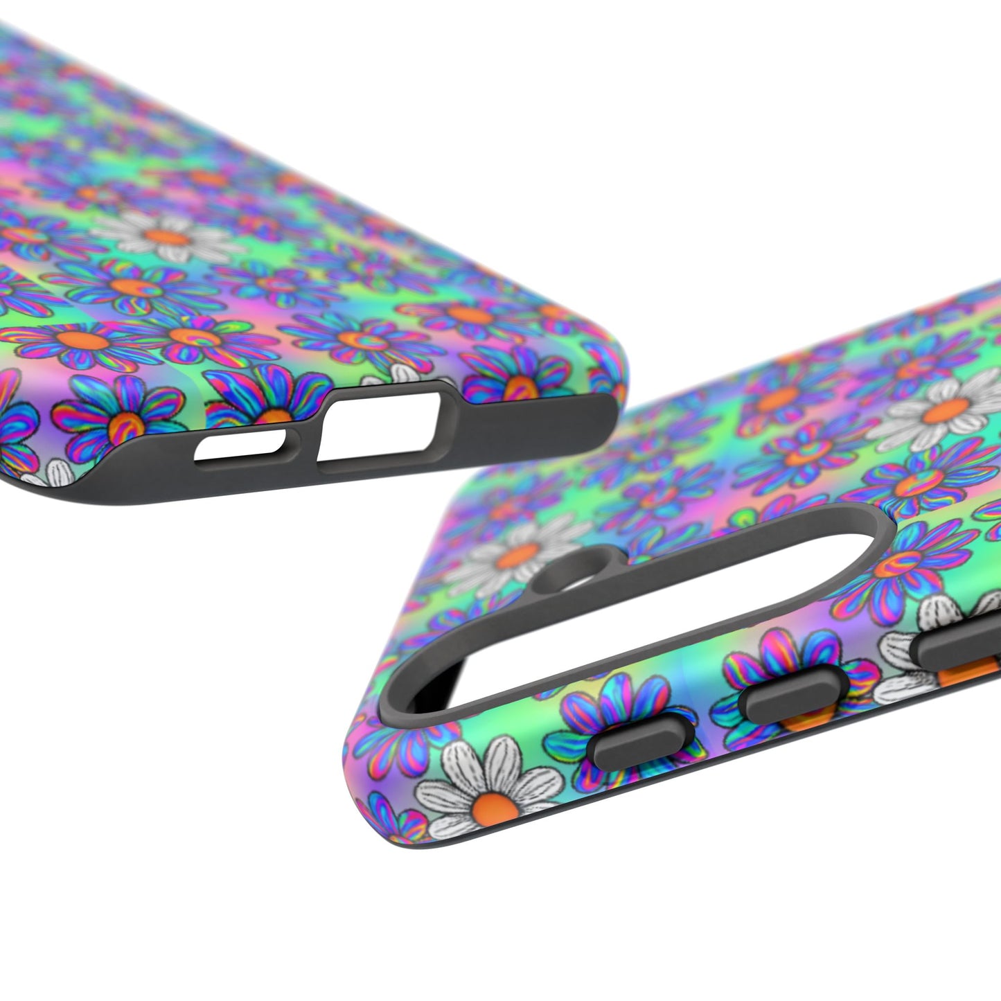 Trippy Daisy Tough Phone Case - Psychedelic Floral Aesthetic, Colorful Groovy Design, Compatible with iPhone, Galaxy, and Google Phones