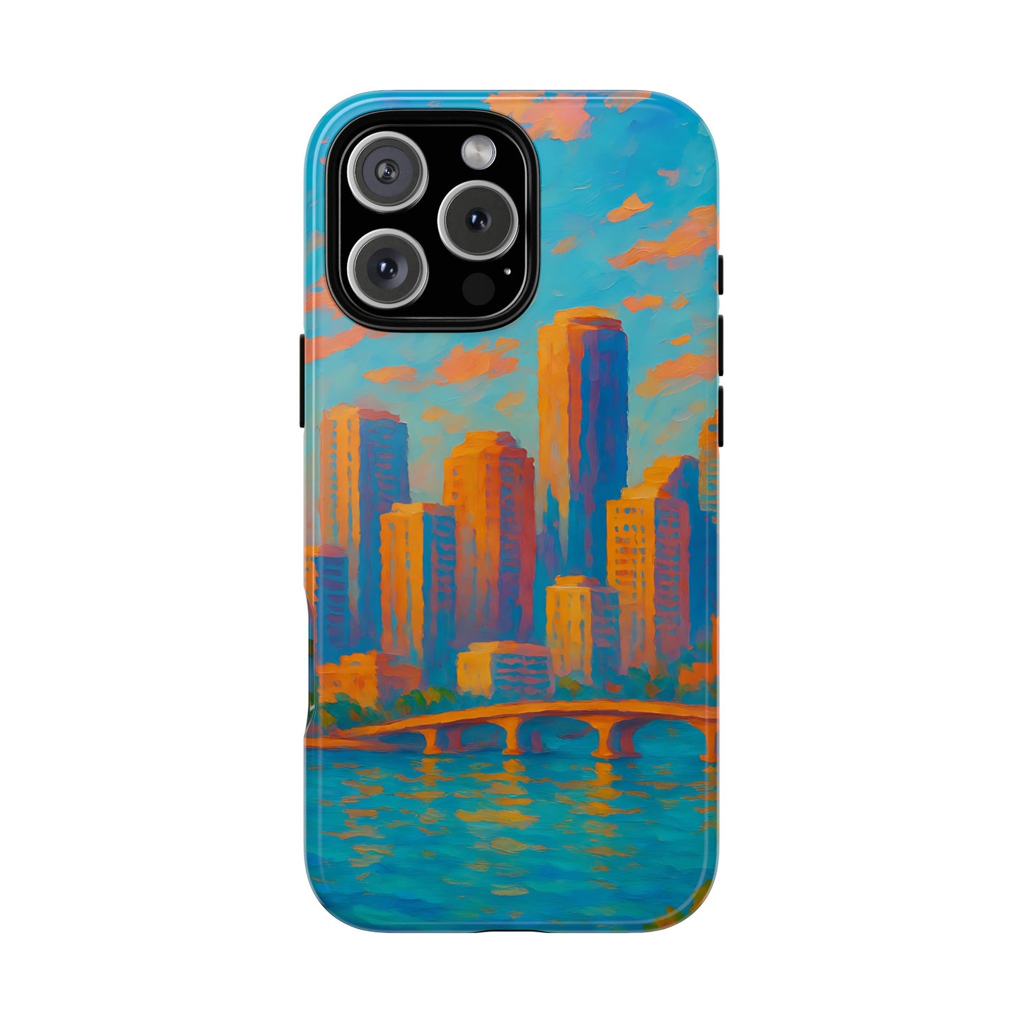 Cityscape Tough Phone Case, Miami Skyline Phone Cover, Sunset Glow Design Compatible with iPhone, Galaxy & Google