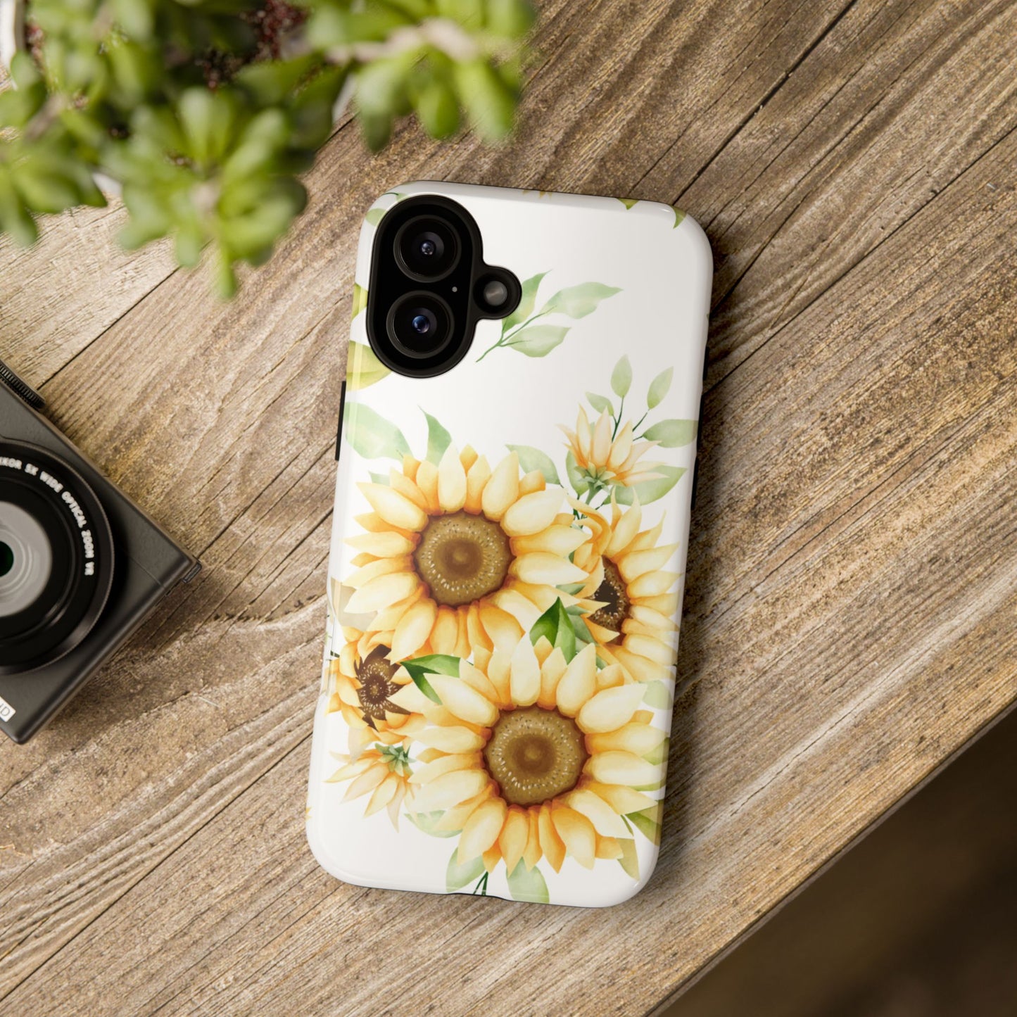 Sunflower Floral Tough Phone Case - Watercolor Botanical Art, Bright Nature Aesthetic, Compatible with iPhone, Galaxy, and Google Phones