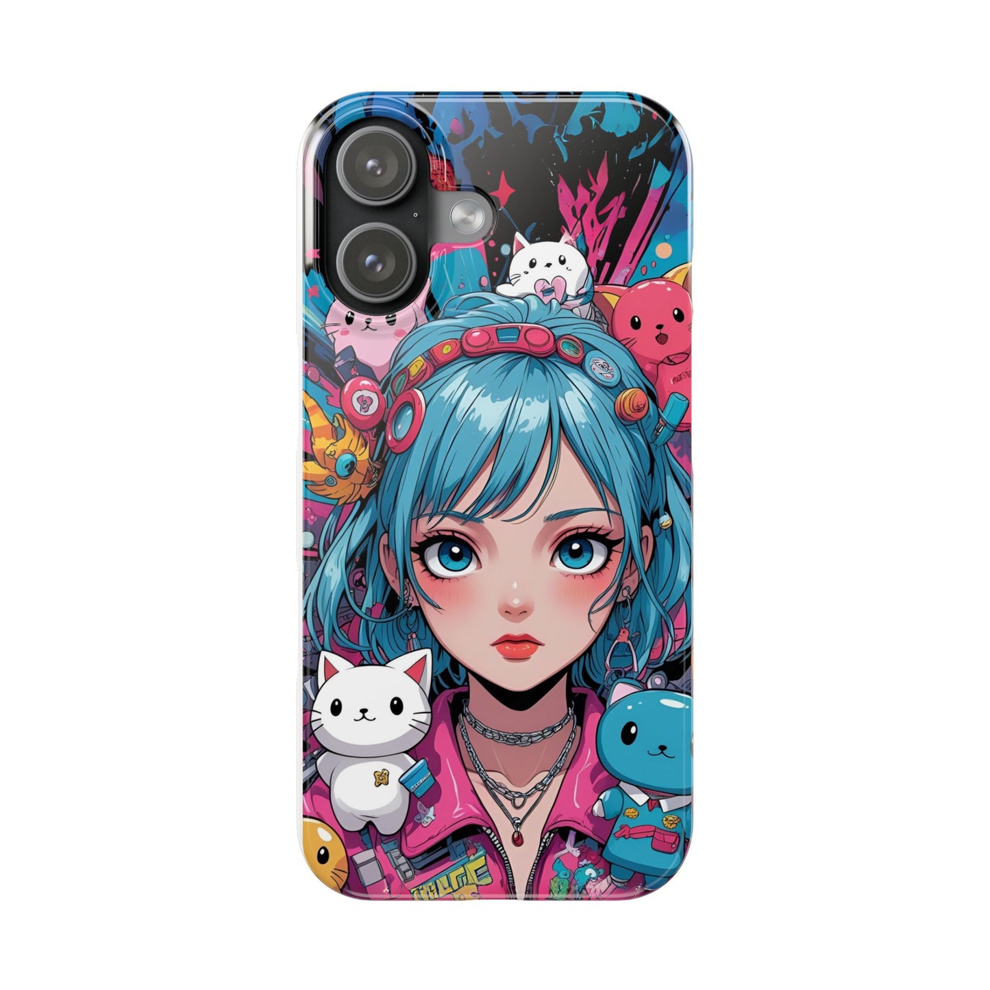 Y2K Anime Girl Slim Phone Case - Cute Maximalist Aesthetic, Kawaii Vaporwave Style, Pop Culture Lovers and Special Occasions