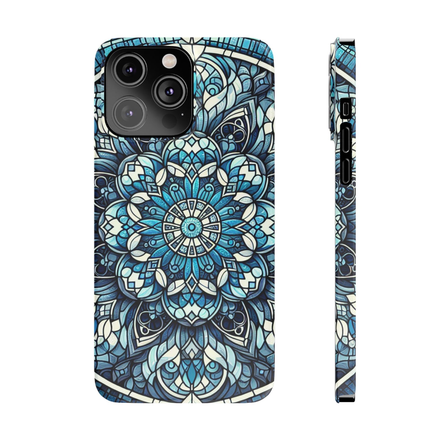 Decorative Slim Phone Case - Blue Mandala Design, Gift for Her, Phone Accessories, Boho Style, Unique Cell Phone Cover, Trendy Tech