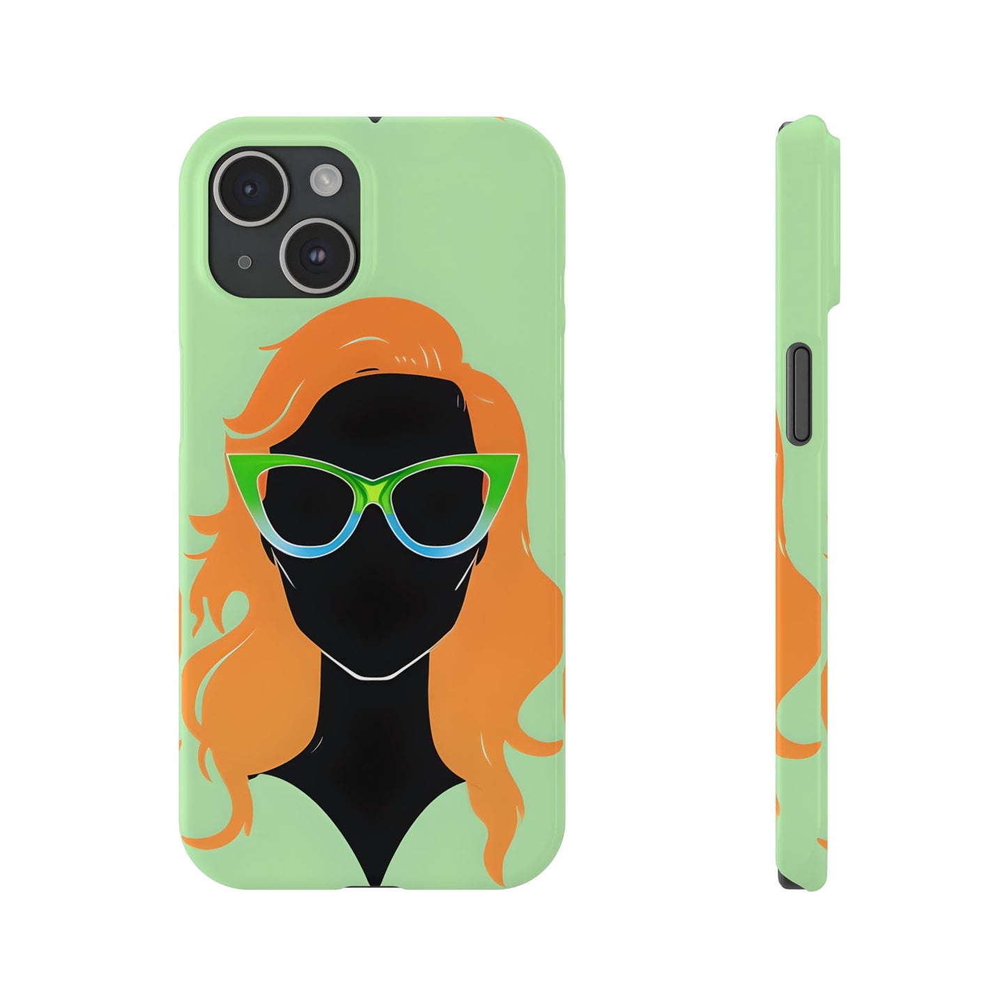 Ginger Woman Slim Phone Case, Irish Green Sunglasses Portrait, St Patricks Day Redhead Art Cover Compatible with iPhone