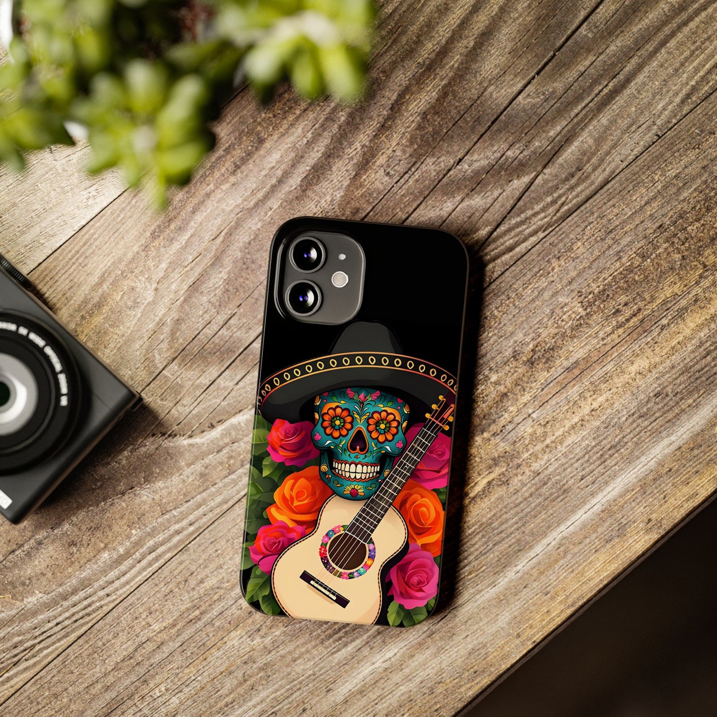 Mariachi Skull Slim Phone Case, Colorful Folk Aesthetic, Halloween Floral Skull Design, Gift for Mexican Culture Lovers