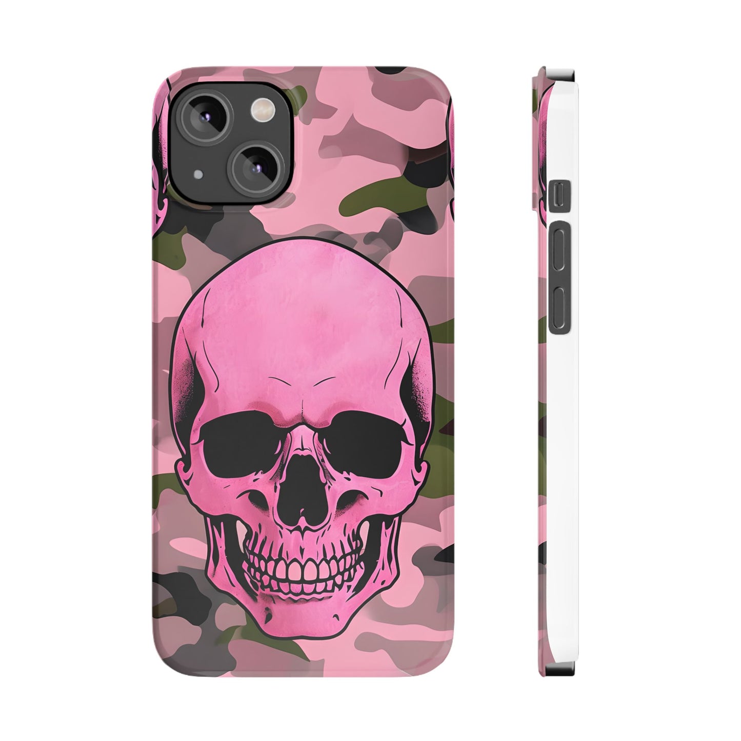 Pink Camo Skull Phone Case, Slim Case for iPhone, Edgy Phone Accessory, Unique Gift for Her, Trendy Tech Lover