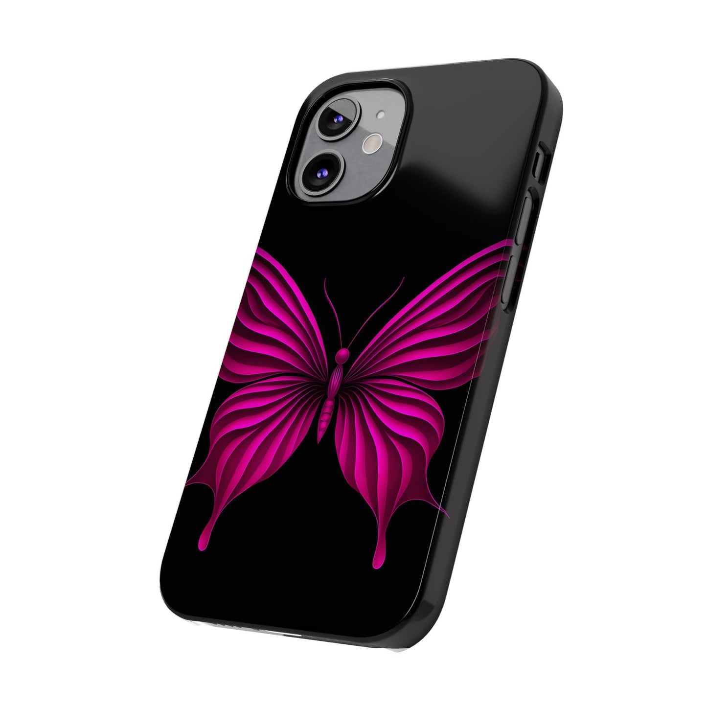 Pink Butterfly Phone Case, Elegant Insect Art, Black Aesthetic Slim Phone Case Compatible with iPhone, Galaxy, Google