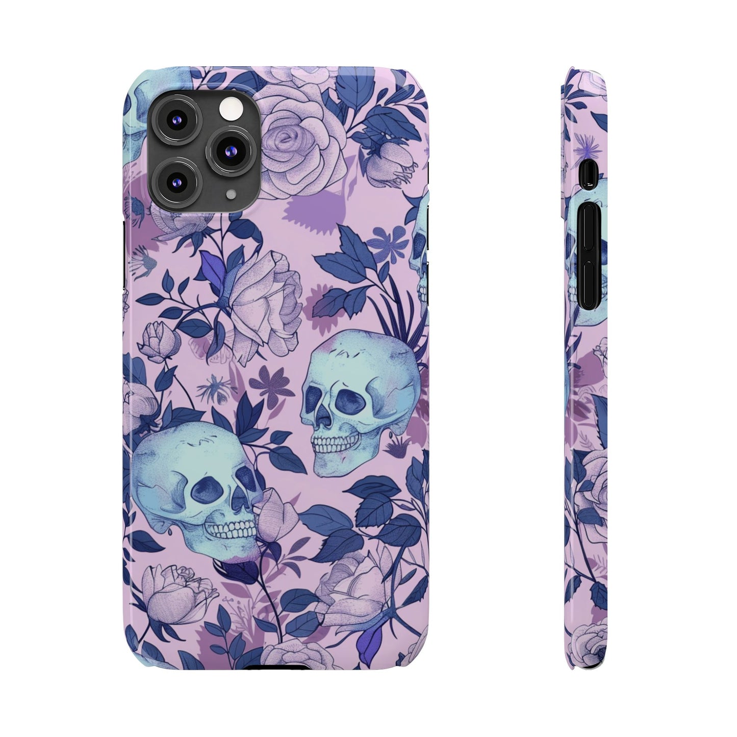 Floral Skull Slim Phone Case - Aesthetic, Trendy, Gift for Goth Lovers, Unique Phone Accessories, Floral Print, Halloween Decor
