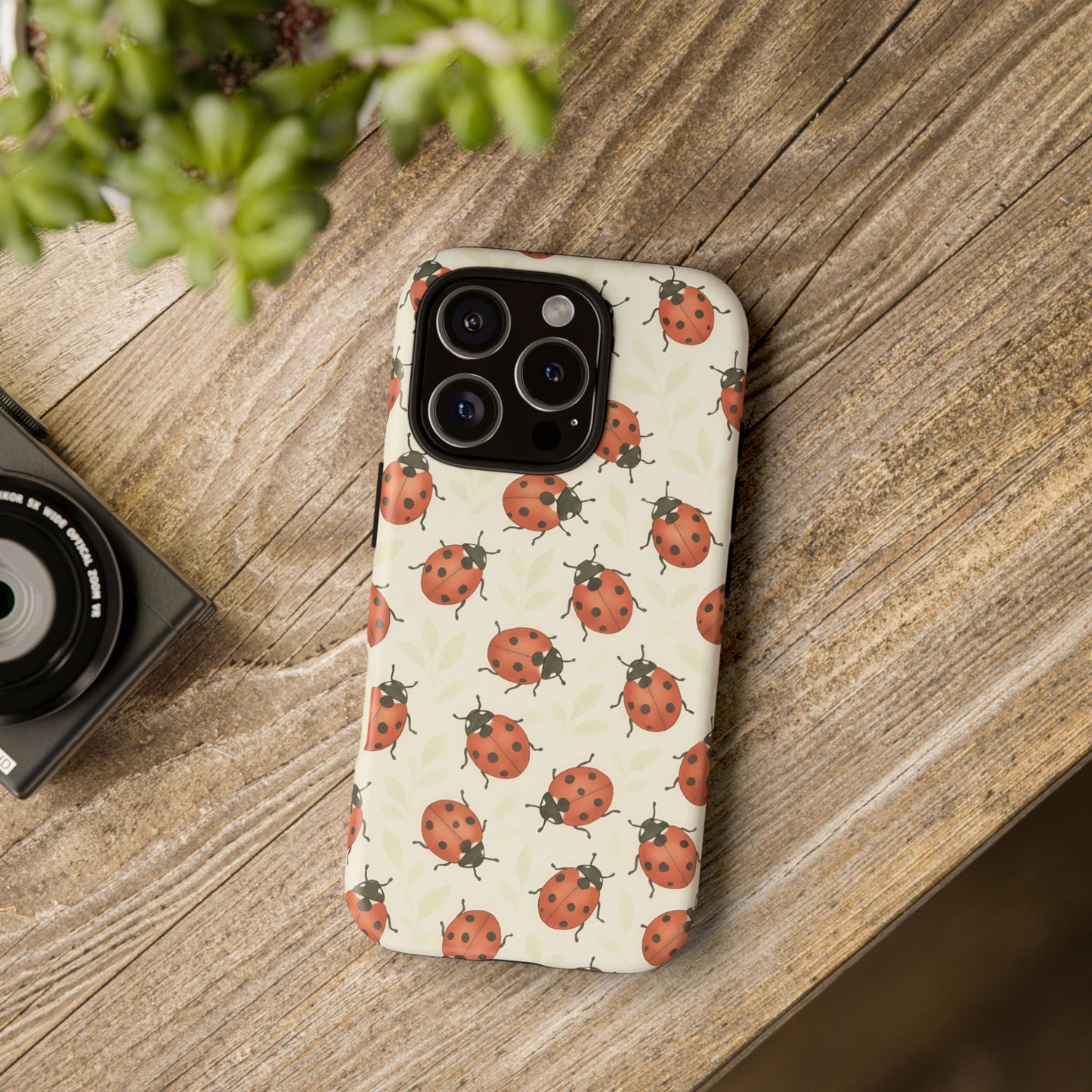 Ladybug Tough Phone Case - Cute Insect Aesthetic, Nature-Inspired Pattern Art, Compatible with iPhone, Galaxy, and Google Phones