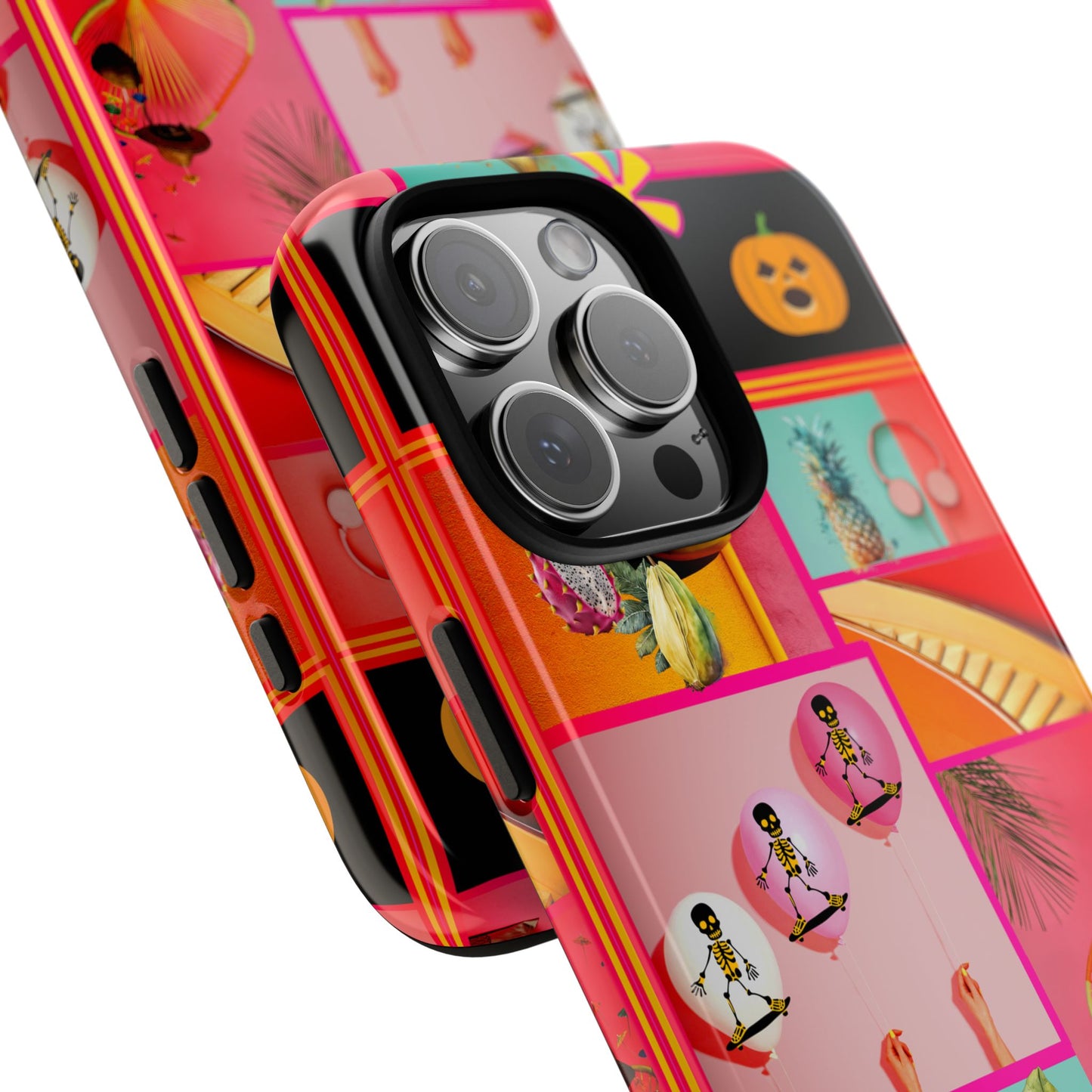 Halloween Beach Phone Case, Summerween Collage Skeleton Balloon Phone Cover, Spooky Tropical Case compatible with iPhone,Galaxy,Google Pixel