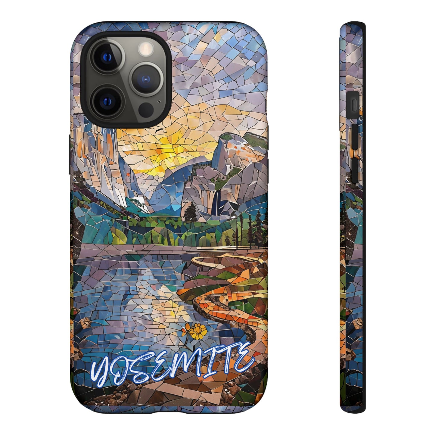 Yosemite Mosaic Tough Phone Case - Mountain Nature Art, Scenic Forest Aesthetic, Compatible with iPhone, Galaxy, and Google Phones