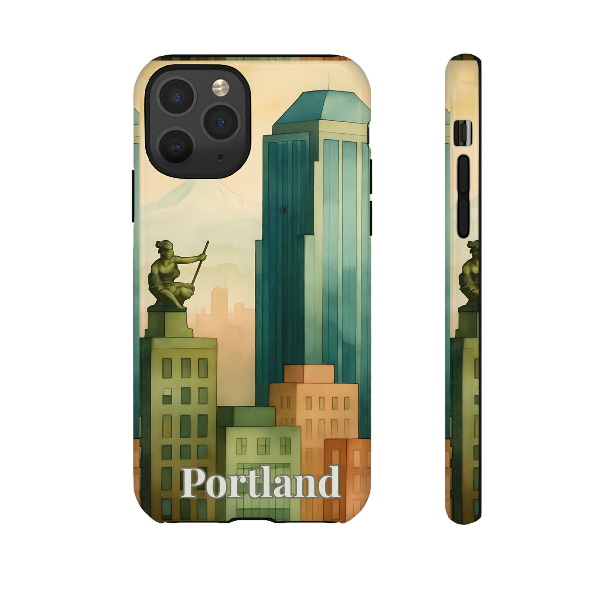 Portland Cityscape Phone Case • Urban Skyline Art Tough Case • Watercolor City Aesthetic • Gift for Travelers • Compatible with iPhone, Galaxy, Google