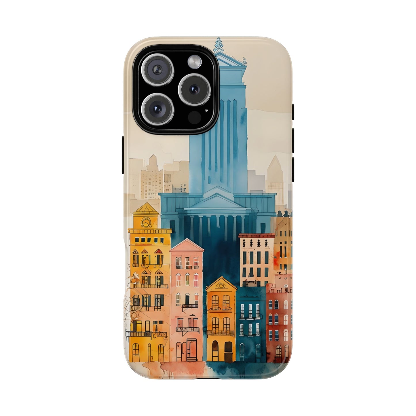 Cityscape Tough Phone Case, Philadelphia Skyline Art, Colorful Urban Design, compatible with iPhone 17, 16, 15, 14, 13, Galaxy, Google