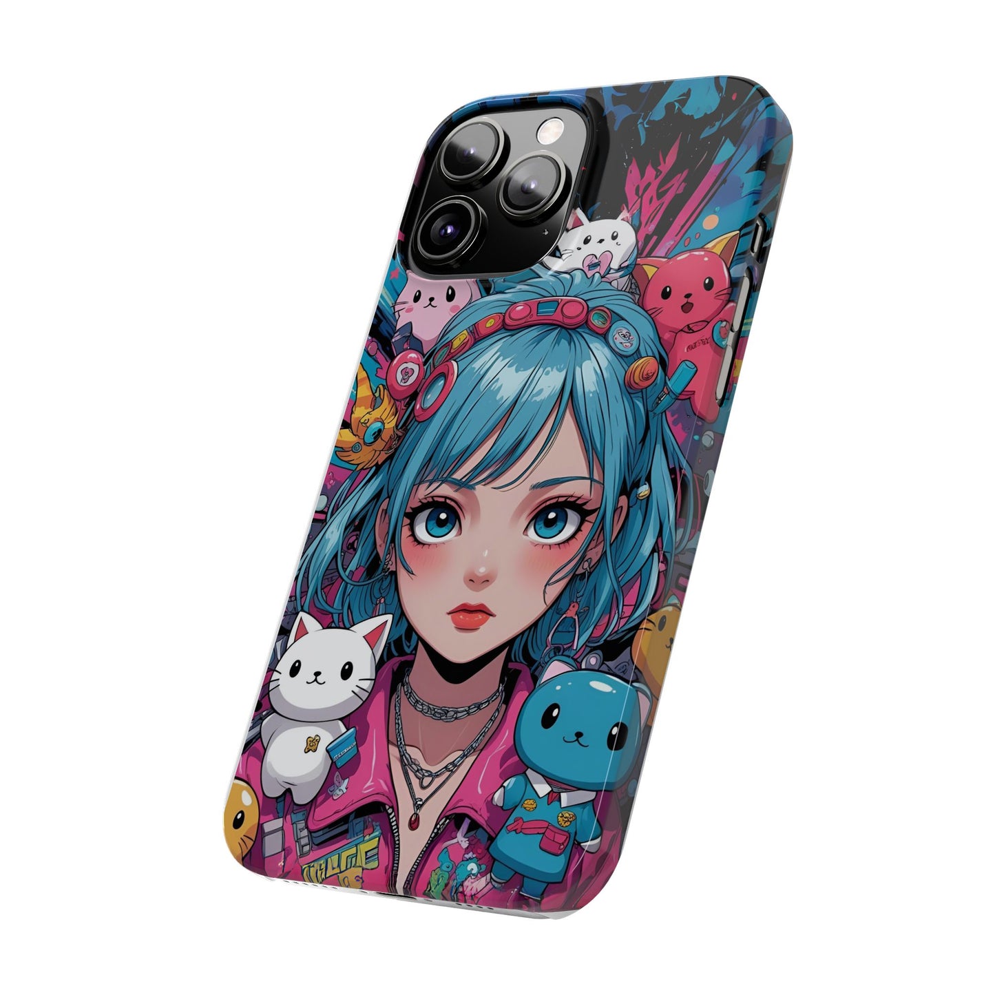 Y2K Anime Girl Slim Phone Case - Cute Maximalist Aesthetic, Kawaii Vaporwave Style, Pop Culture Lovers and Special Occasions
