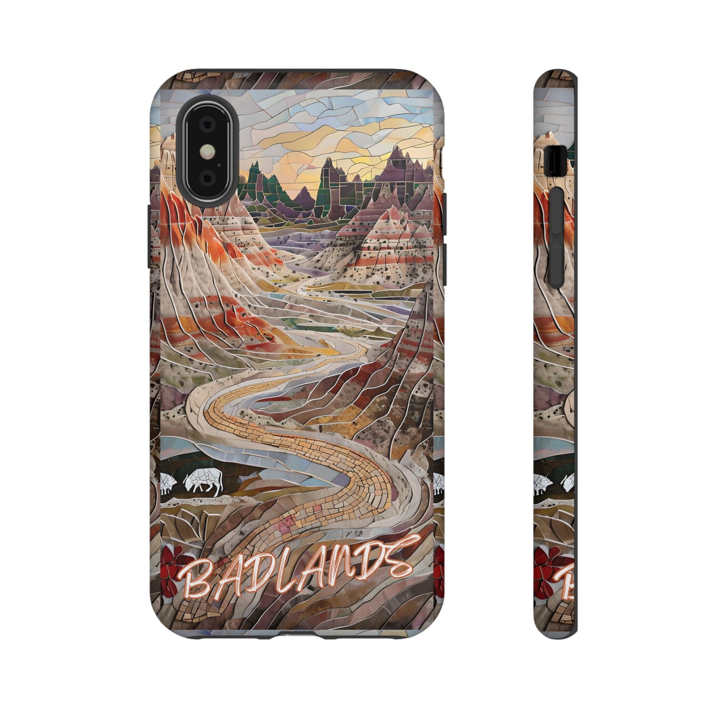 Badlands Mosaic Tough Phone Case - Rugged Rock Formations, Prairie Landscape Aesthetic, Compatible with iPhone, Galaxy, and Google Phones