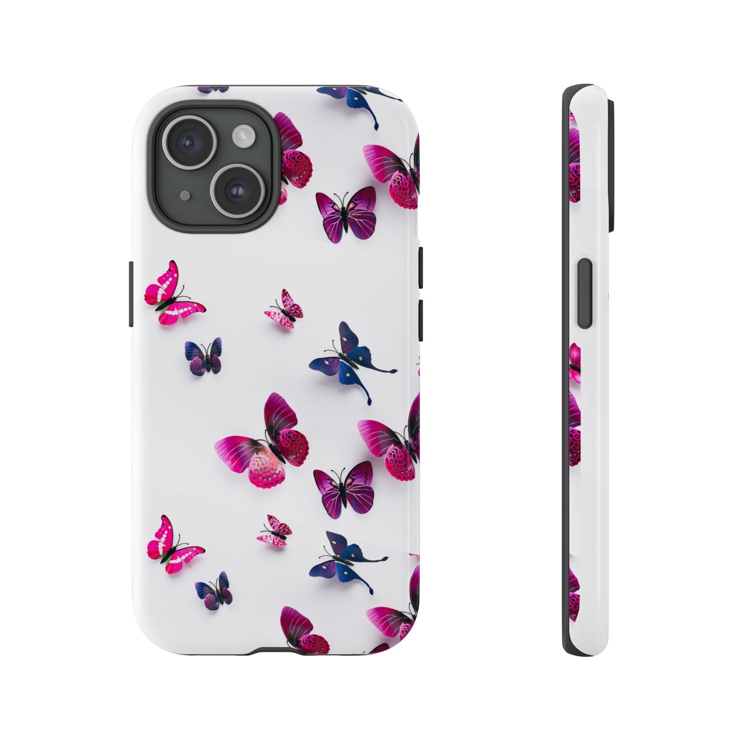 3D Style Butterfly Pattern Tough Phone Case, Coquette Insect Art and Nature, Compatible with iPhone, Galaxy, Google
