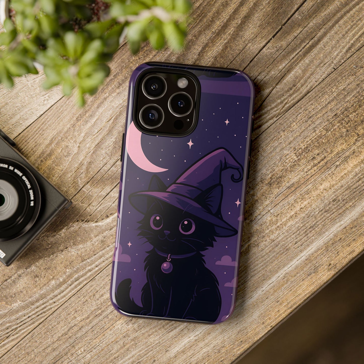 Witchy Black Cat Tough Phone Case - Pastel Goth Halloween Aesthetic, Magical Night Sky Design, Compatible with iPhone, Galaxy, and Google
