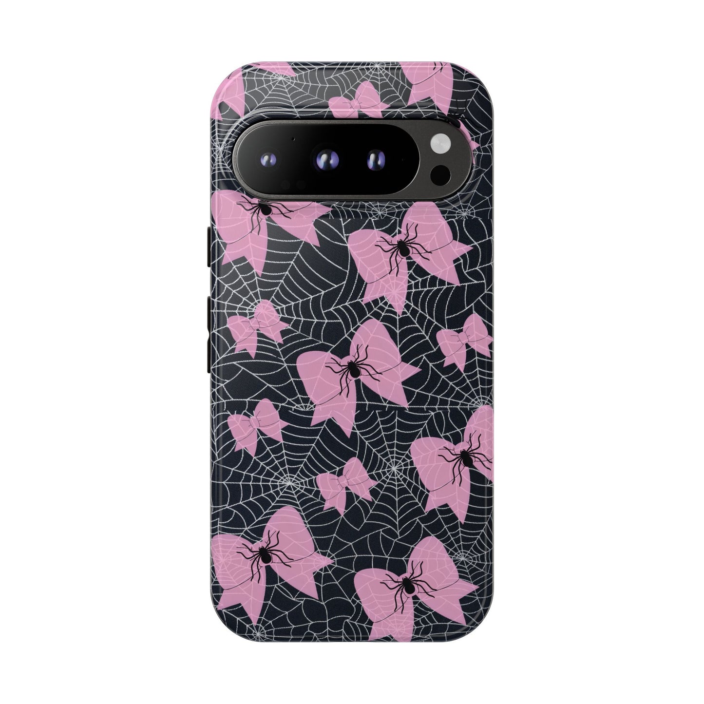 Pink Spider Bow Phone Case, Goth Coquette Spiderweb Phone Cover Creepy Cute Halloween Aesthetic Case Spooky Glam Girl Accessory for Alt Fans