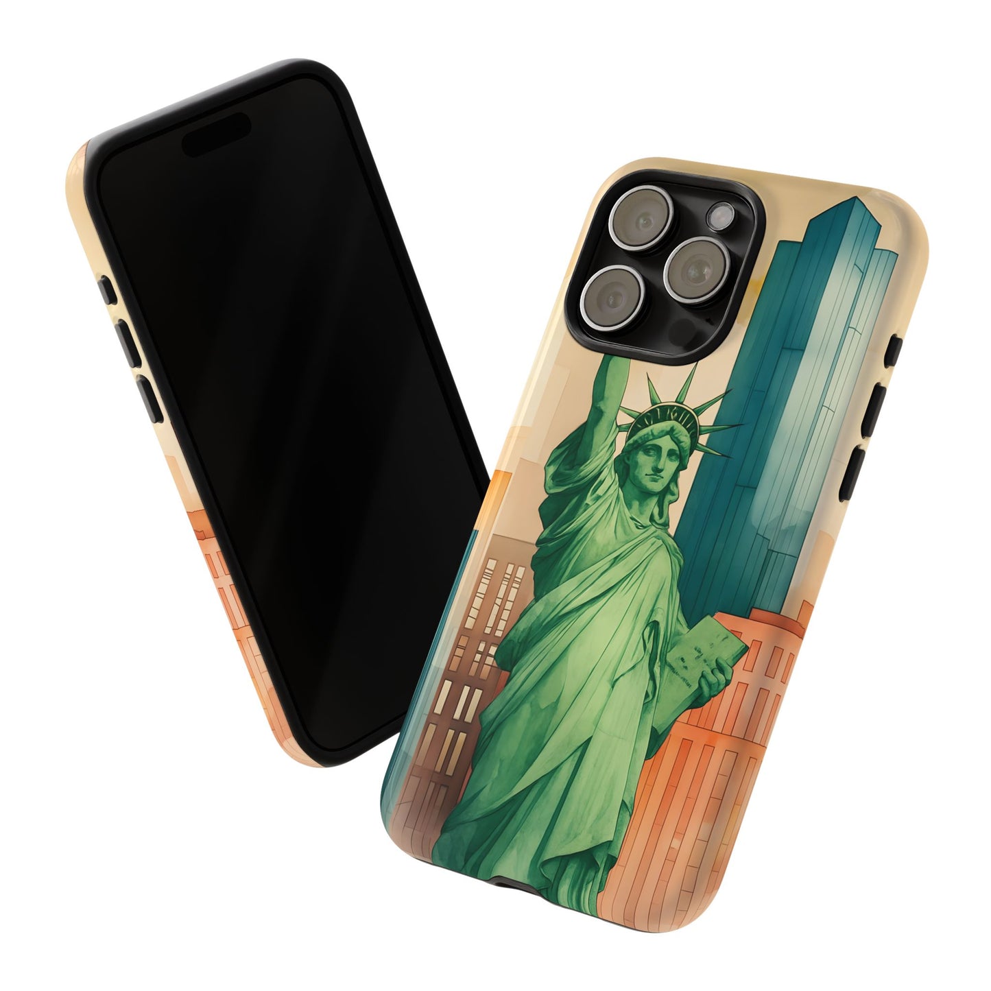 Cityscape Tough Phone Case, New York City Skyline Phone Cover, Watercolor Design, Compatible with iPhone, Galaxy & Google