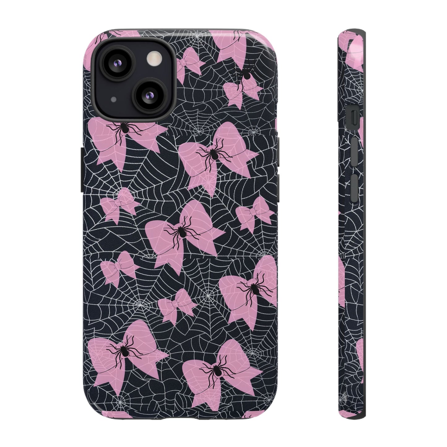 Pink Spider Bow Phone Case, Goth Coquette Spiderweb Phone Cover Creepy Cute Halloween Aesthetic Case Spooky Glam Girl Accessory for Alt Fans
