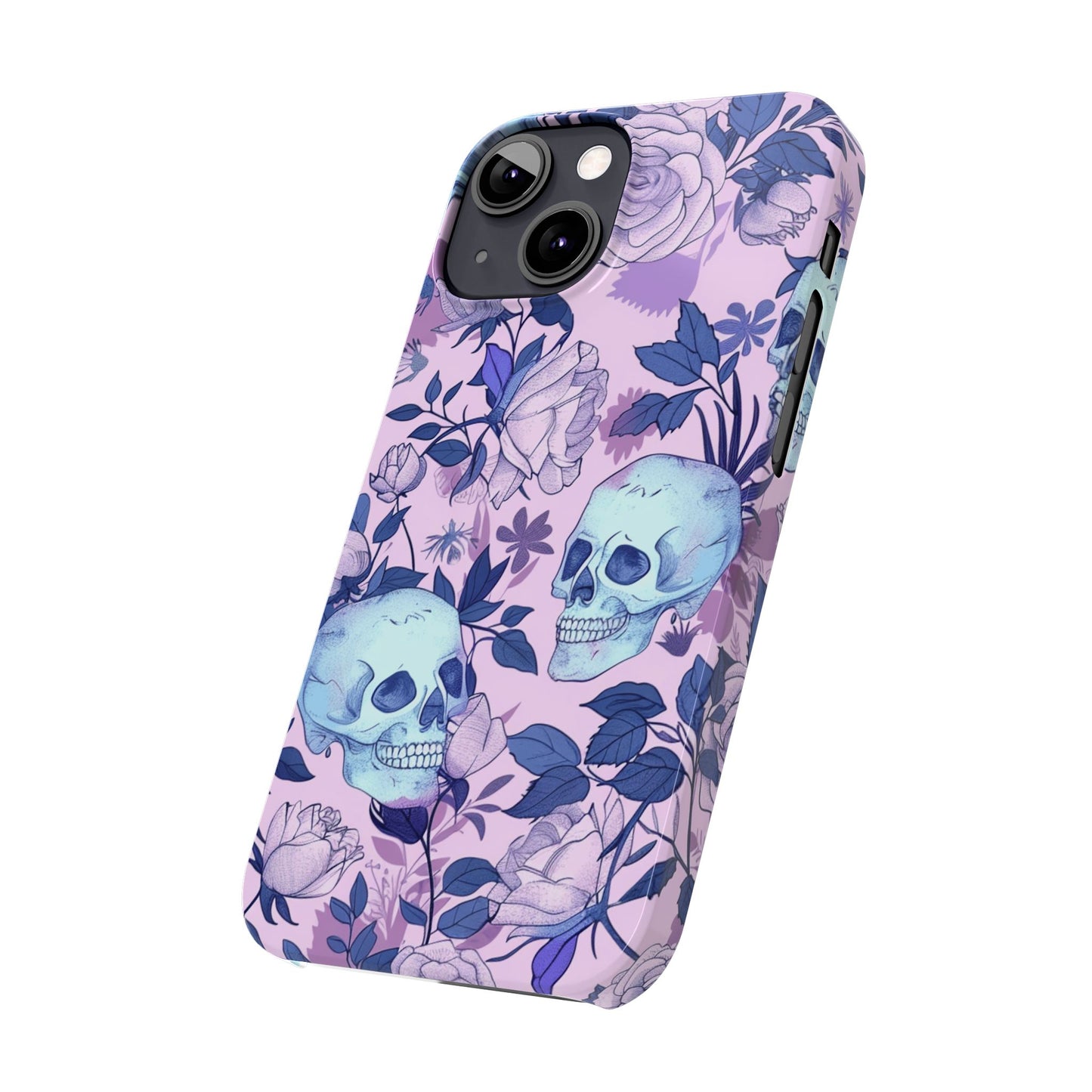 Floral Skull Slim Phone Case - Aesthetic, Trendy, Gift for Goth Lovers, Unique Phone Accessories, Floral Print, Halloween Decor