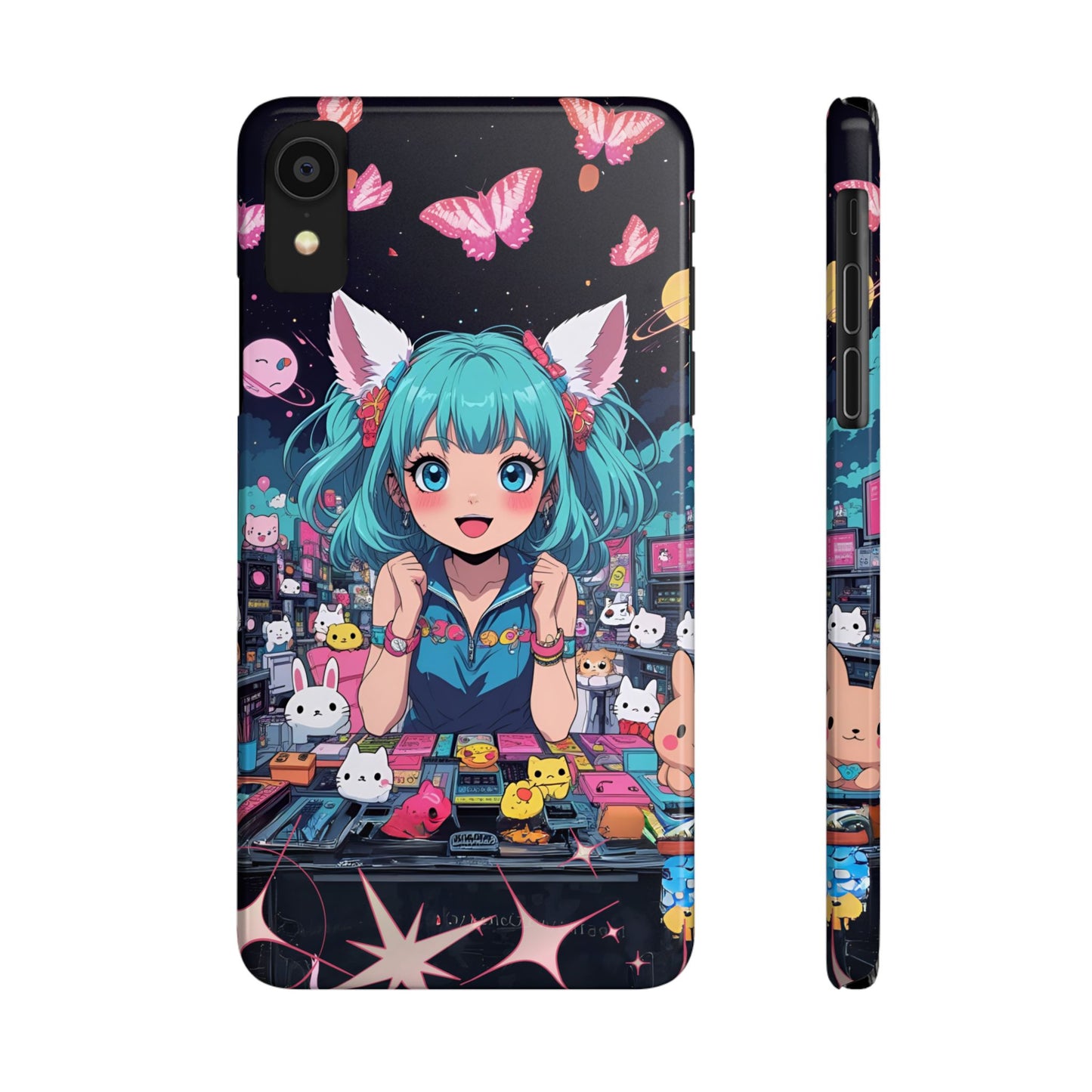 Y2K Anime Girl Slim Phone Case, Kawaii Vaporwave Style, Cute Maximalist Aesthetic, Anime Design, Slim Protection, Aesthetic Accessory