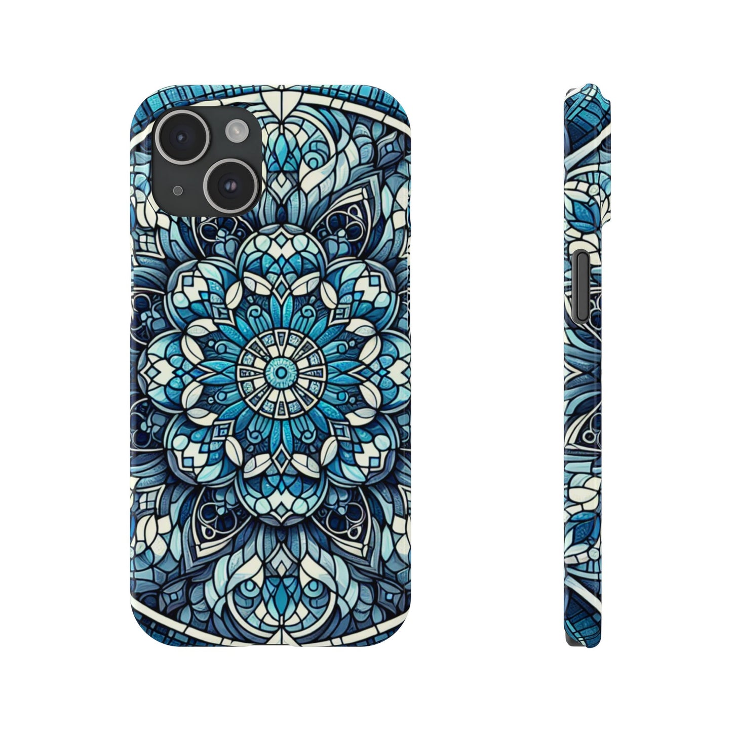 Decorative Slim Phone Case - Blue Mandala Design, Gift for Her, Phone Accessories, Boho Style, Unique Cell Phone Cover, Trendy Tech