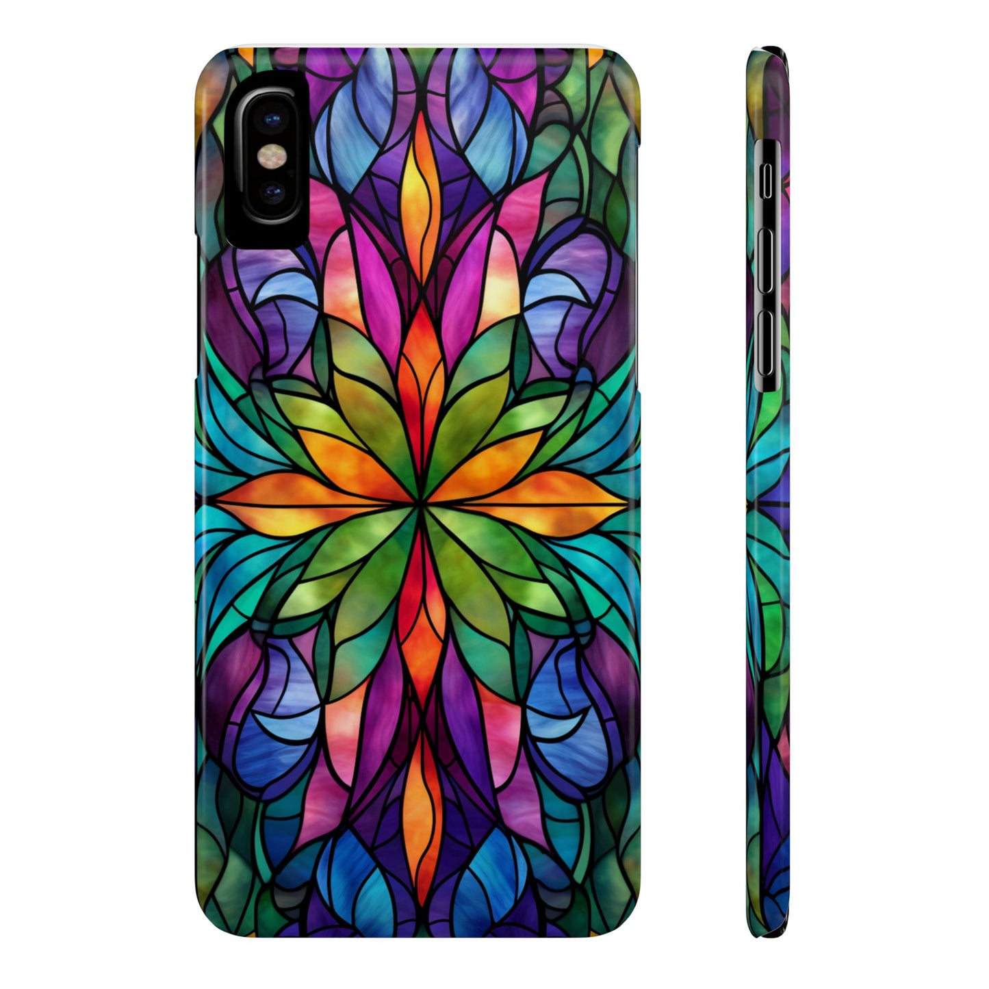 Vibrant Floral Slim Phone Cases, Colorful Cell Phone Cover, Stained Glass Design, Unique Gift for Her, Artistic Accessories, Phone Case