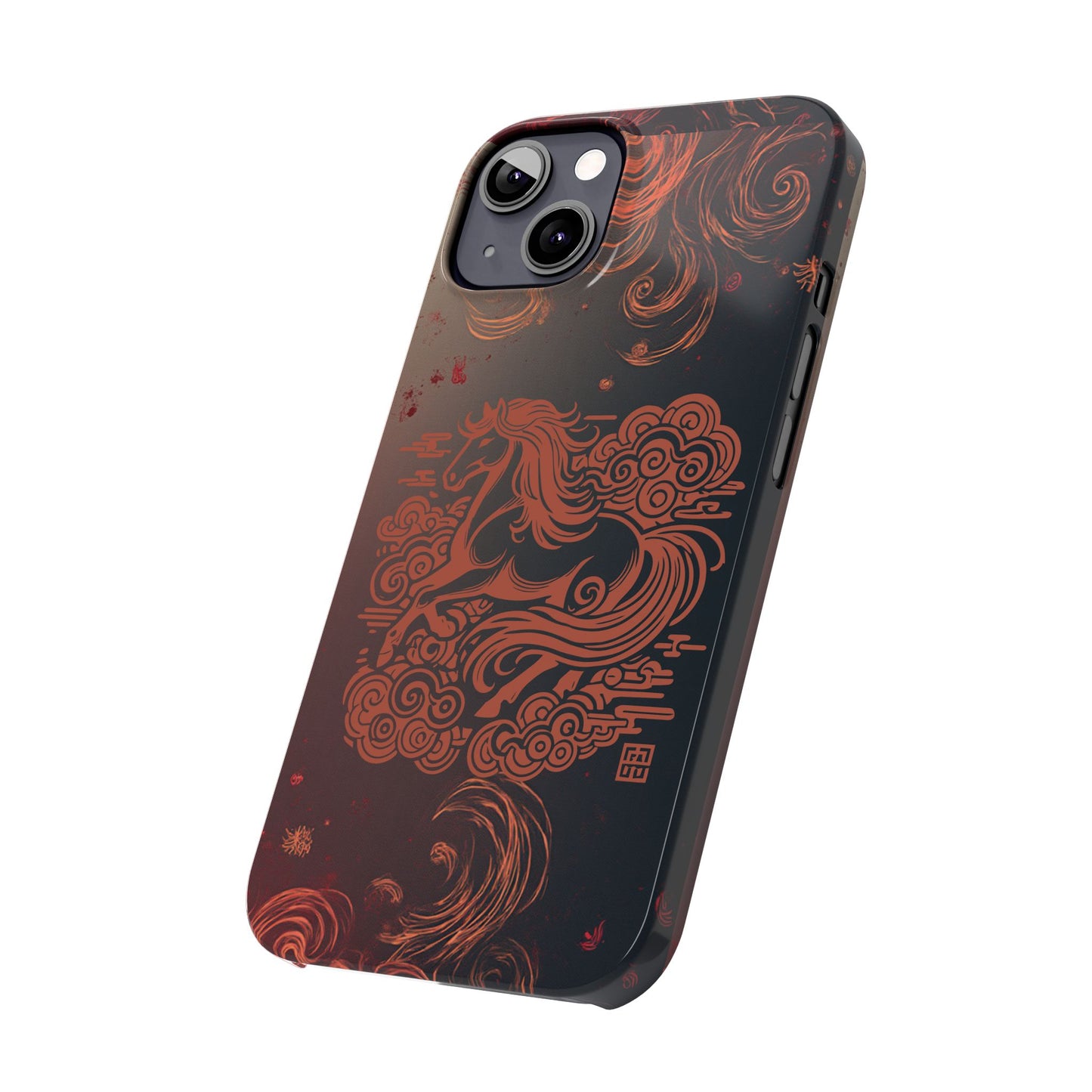 Year of the Horse Floral Art Slim Phone Case, Chinese Zodiac 2026 Design, compatible with iPhone 17 16 15 14 13 Galaxy Google