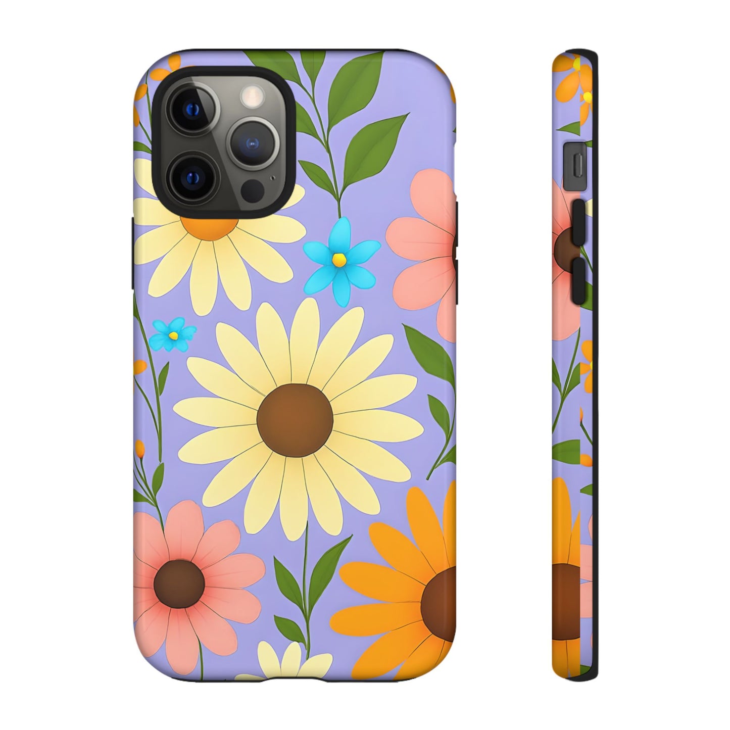 Minimal Daisy Flower Tough Phone Case - Retro Coquette Floral Print, Cute Soft Aesthetic, Compatible with iPhone, Galaxy, and Google Phones