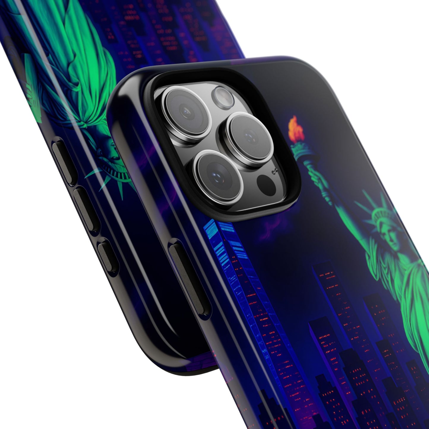 Cityscape Tough Phone Case, New York City Skyline Phone Cover, Neon Night Design Compatible with iPhone, Galaxy & Google