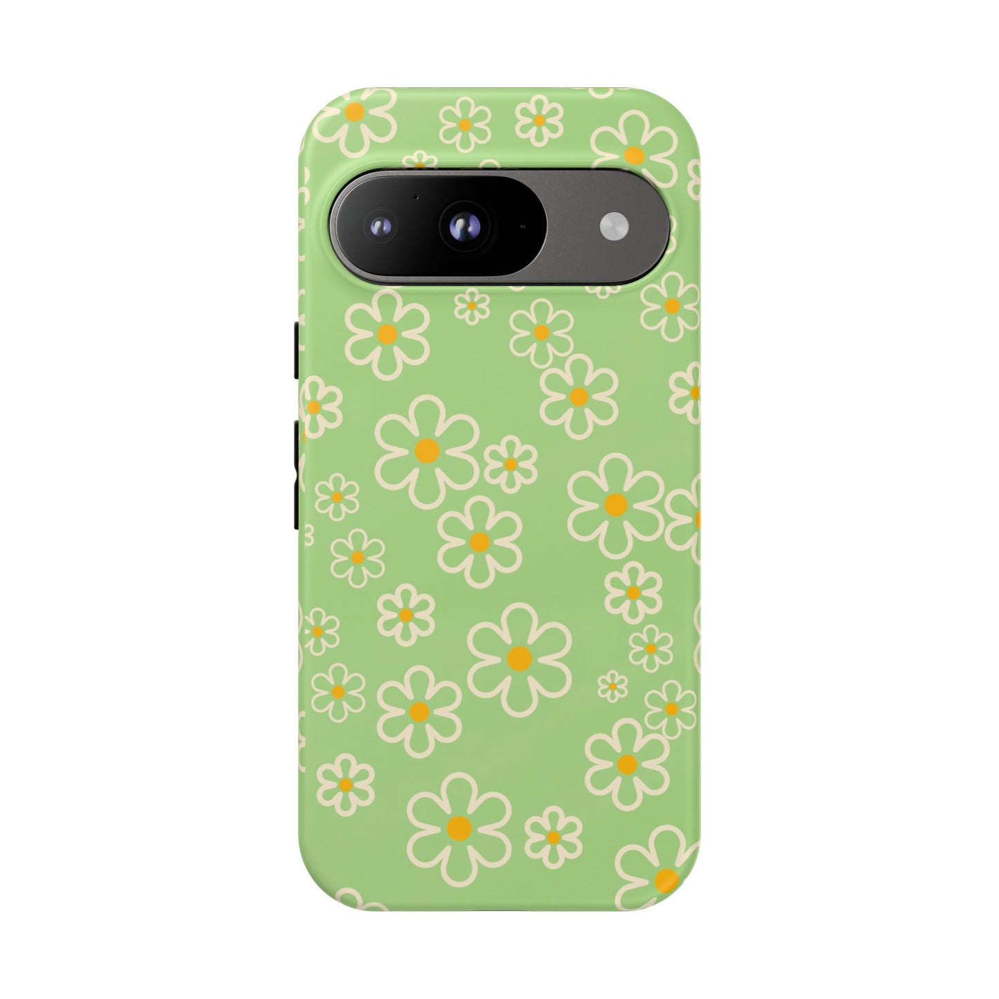 Minimal Daisy Flower Tough Phone Case - Retro Coquette Floral Print, Cute Soft Aesthetic, Compatible with iPhone, Galaxy, and Google Phones