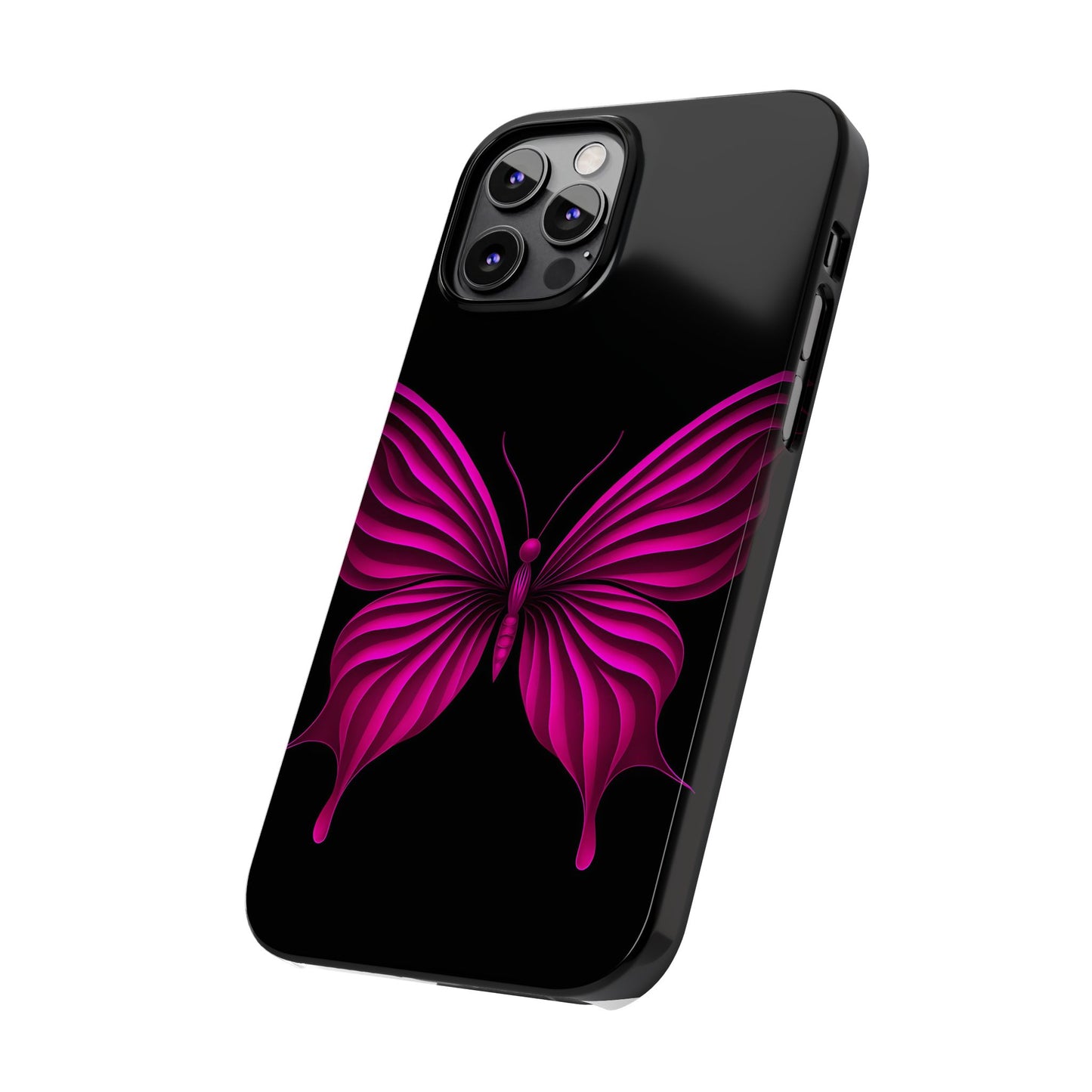 Pink Butterfly Phone Case, Elegant Insect Art, Black Aesthetic Slim Phone Case Compatible with iPhone, Galaxy, Google