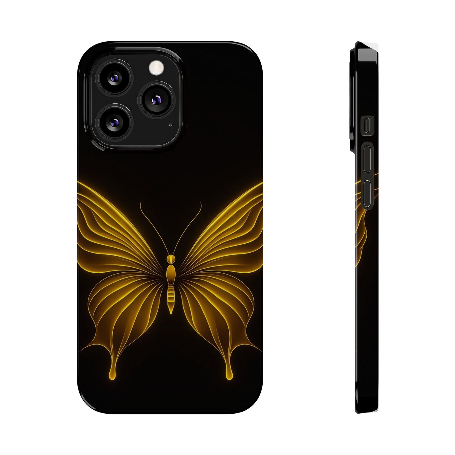 Golden Butterfly Phone Case, Elegant Insect Art, Black Aesthetic Slim Phone Case Compatible with iPhone, Galaxy, Google