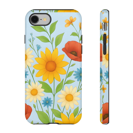 Cottagecore Wildflower Tough Phone Case - Hand-Drawn Floral Art Design, Vintage Nature Aesthetic, Compatible with iPhone, Galaxy, and Google