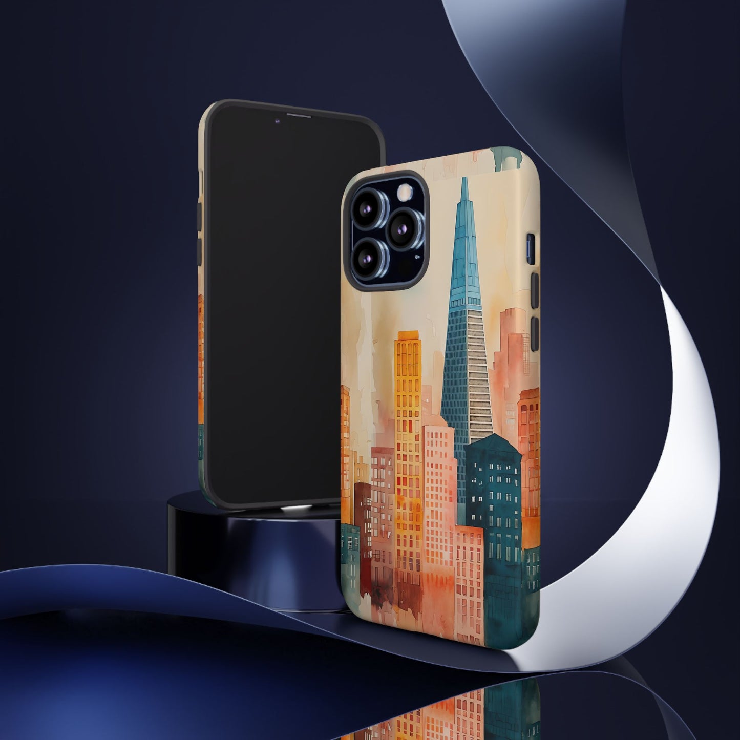 San Francisco Cityscape Tough Phone Case - Tropical Skyline Aesthetic, Sunset Beach Urban Art, Compatible with iPhone, Galaxy, and Google