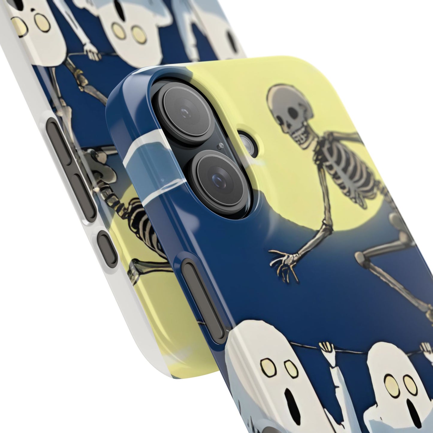 Jumping Skeleton Slim Phone Case - Halloween Aesthetic, Creepy Cute Ghost Cartoon Style, Compatible with iPhone, Galaxy, and Google Phones