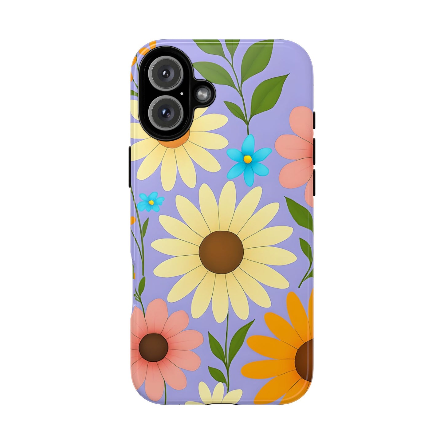Minimal Daisy Flower Tough Phone Case - Retro Coquette Floral Print, Cute Soft Aesthetic, Compatible with iPhone, Galaxy, and Google Phones
