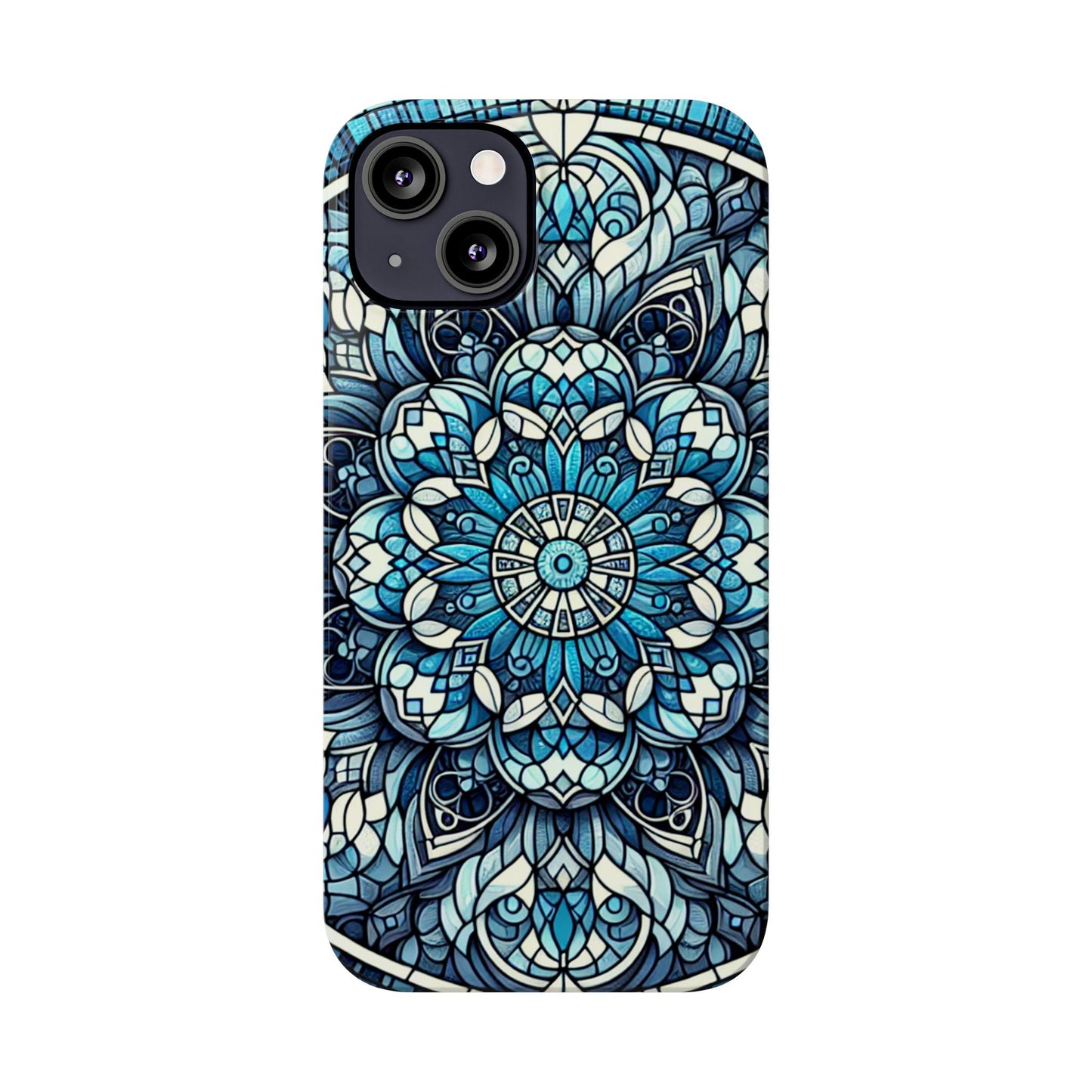 Decorative Slim Phone Case - Blue Mandala Design, Gift for Her, Phone Accessories, Boho Style, Unique Cell Phone Cover, Trendy Tech