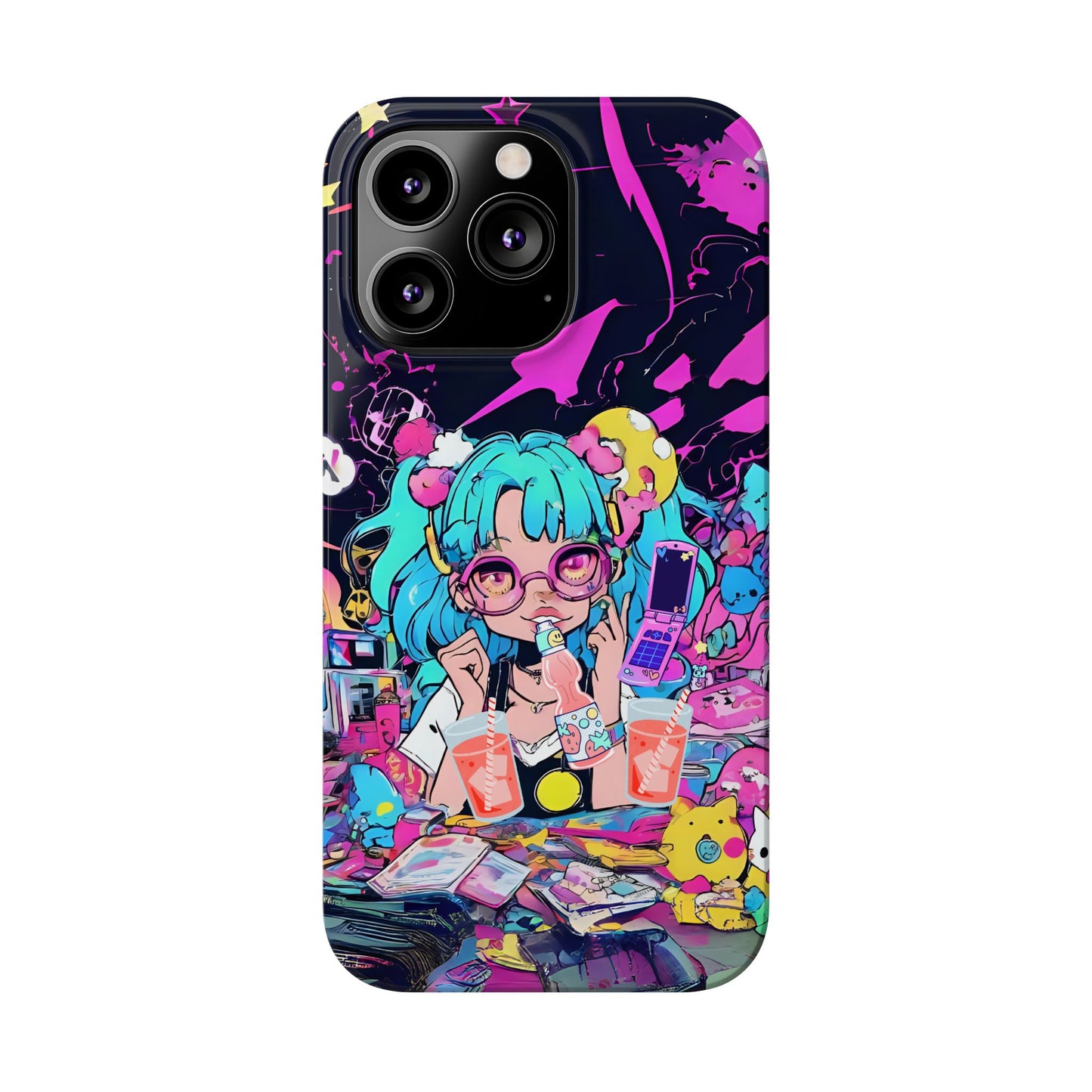 2K Anime Girl Slim Phone Case - Kawaii Vaporwave Style, Cute Maximalist Aesthetic, Cute Phone Covers, Unique Gifts for Teens