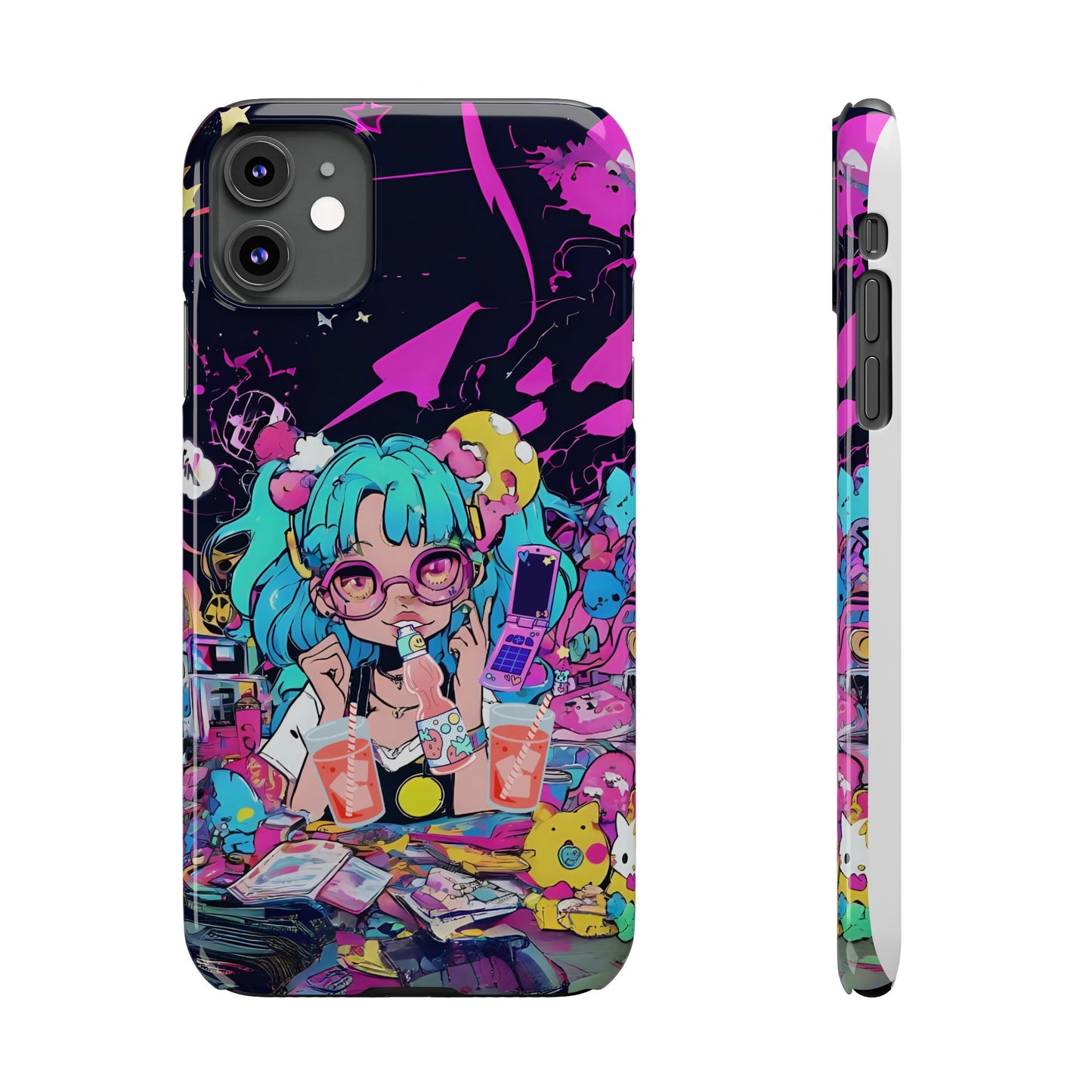 2K Anime Girl Slim Phone Case - Kawaii Vaporwave Style, Cute Maximalist Aesthetic, Cute Phone Covers, Unique Gifts for Teens