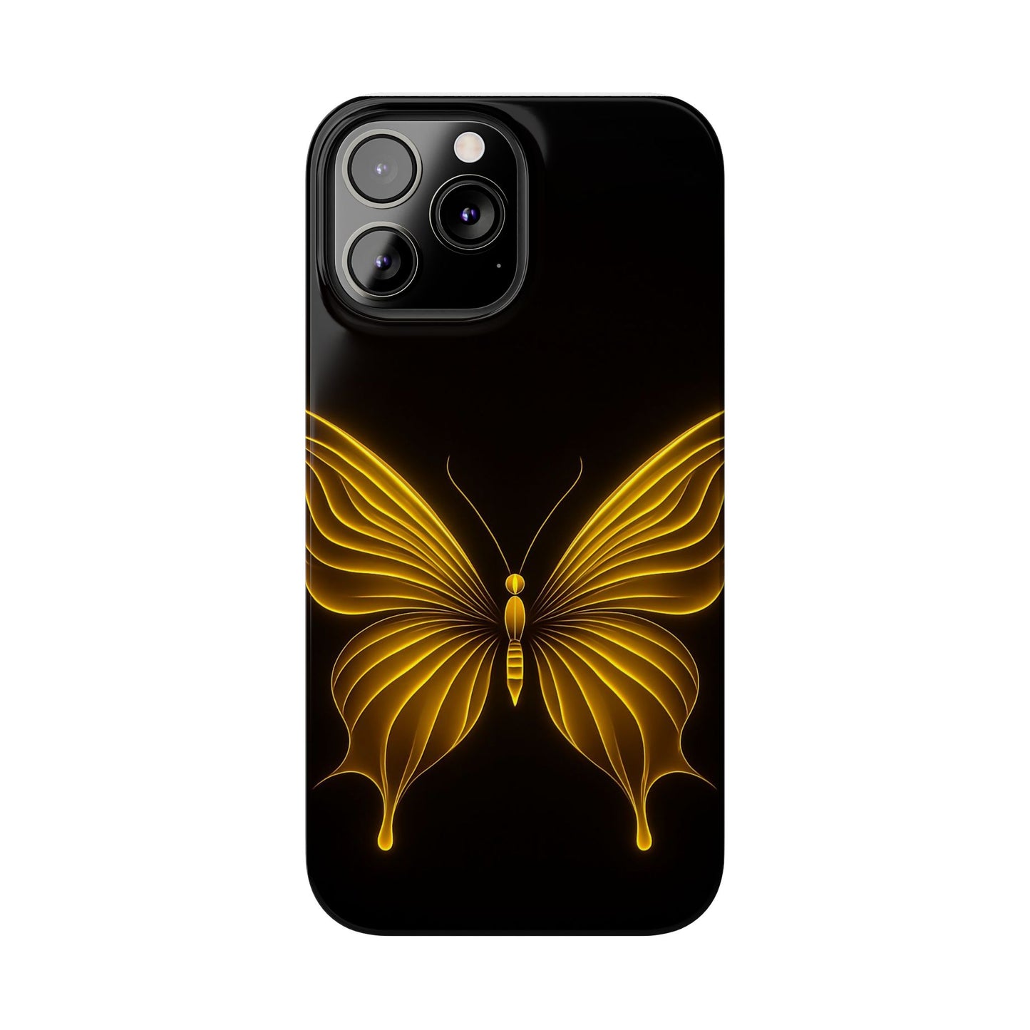 Golden Butterfly Phone Case, Elegant Insect Art, Black Aesthetic Slim Phone Case Compatible with iPhone, Galaxy, Google