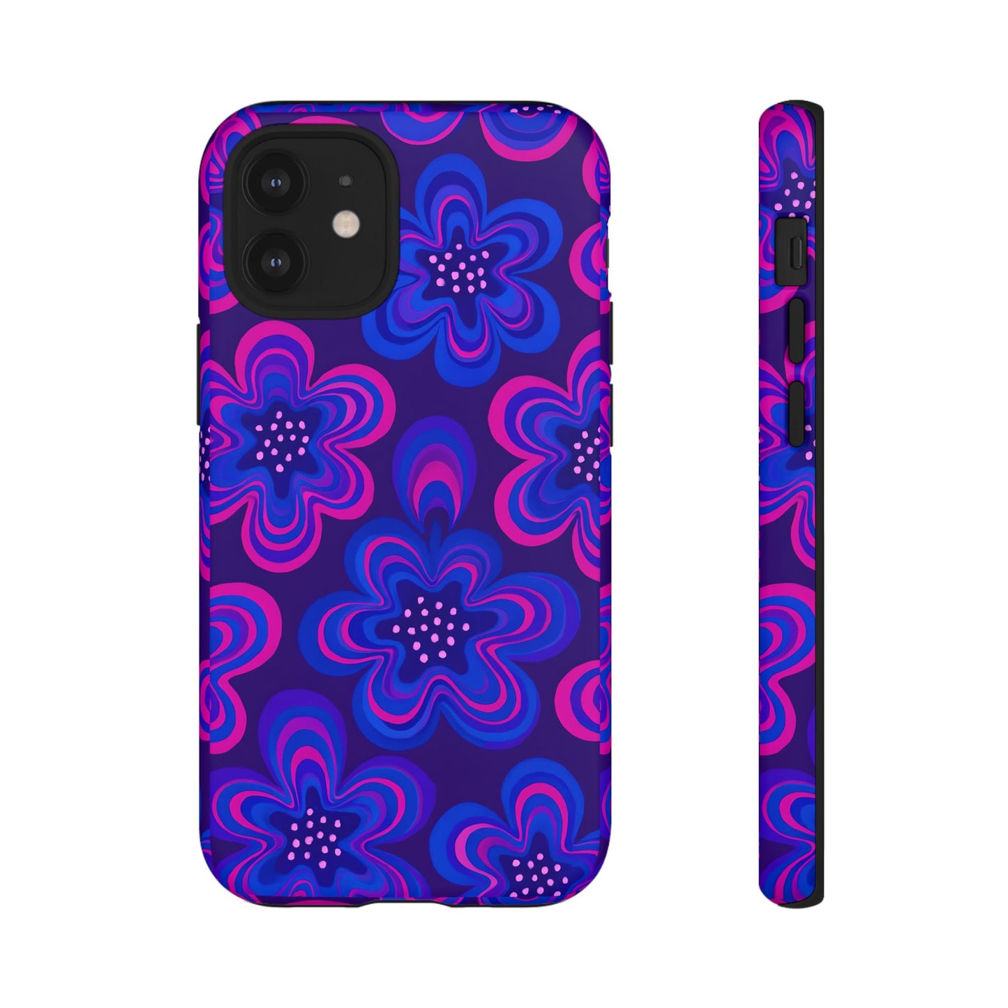 Retro Swirl Flower Tough Phone Case - Groovy Psychedelic Floral Pattern, Funky Vintage Aesthetic, Compatible with iPhone, Galaxy, and Google